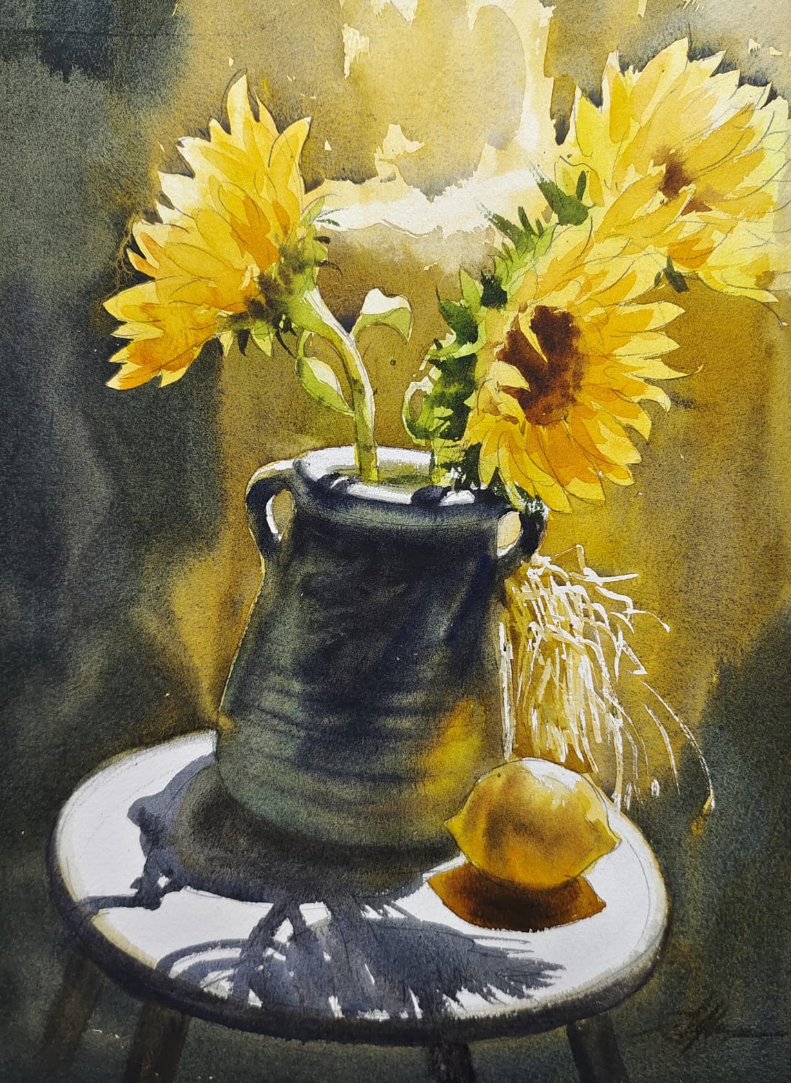 Watercolor Flowers Painting / Sun Flowers Image