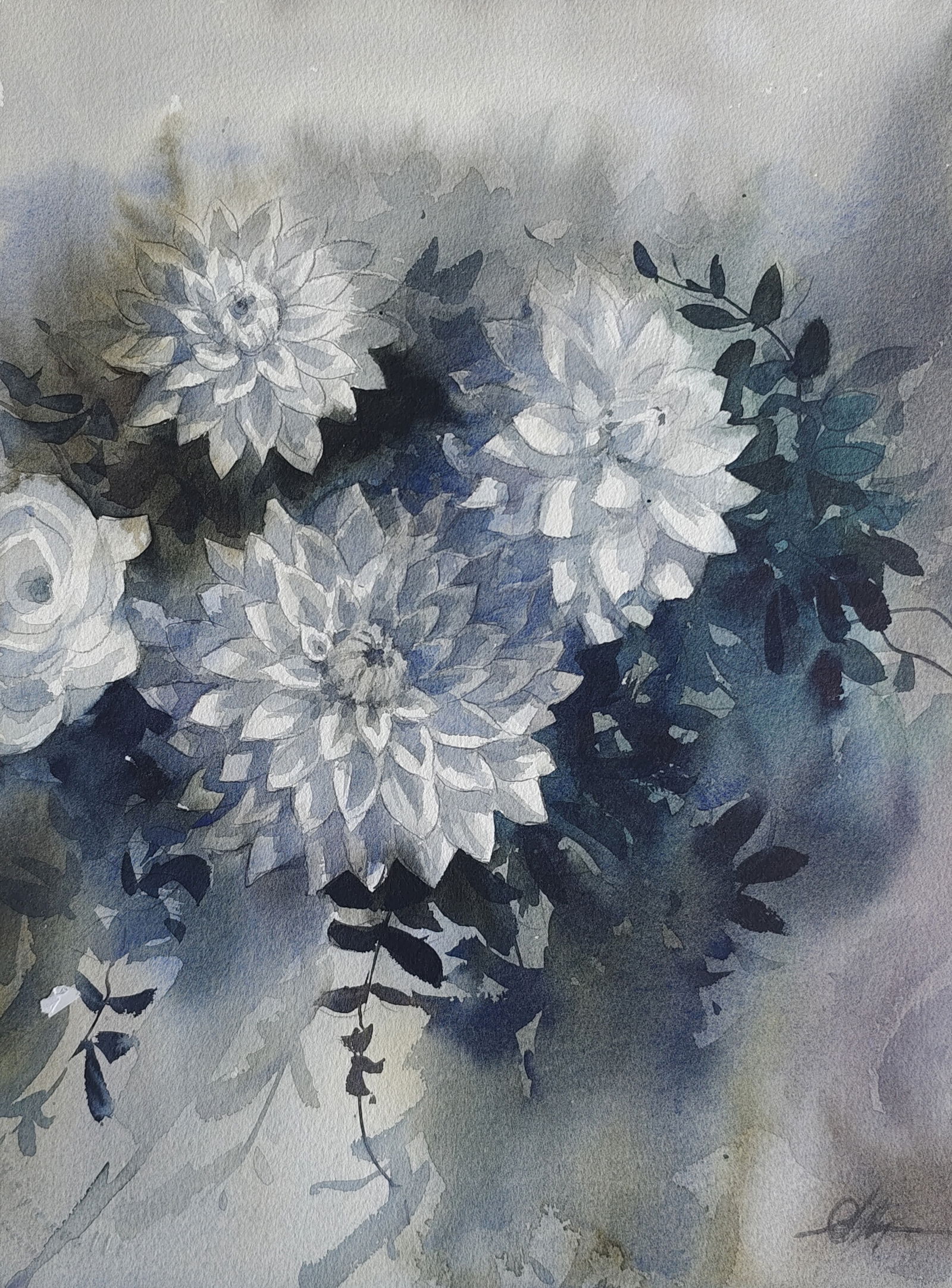 Dahlia Flowers Painting Image