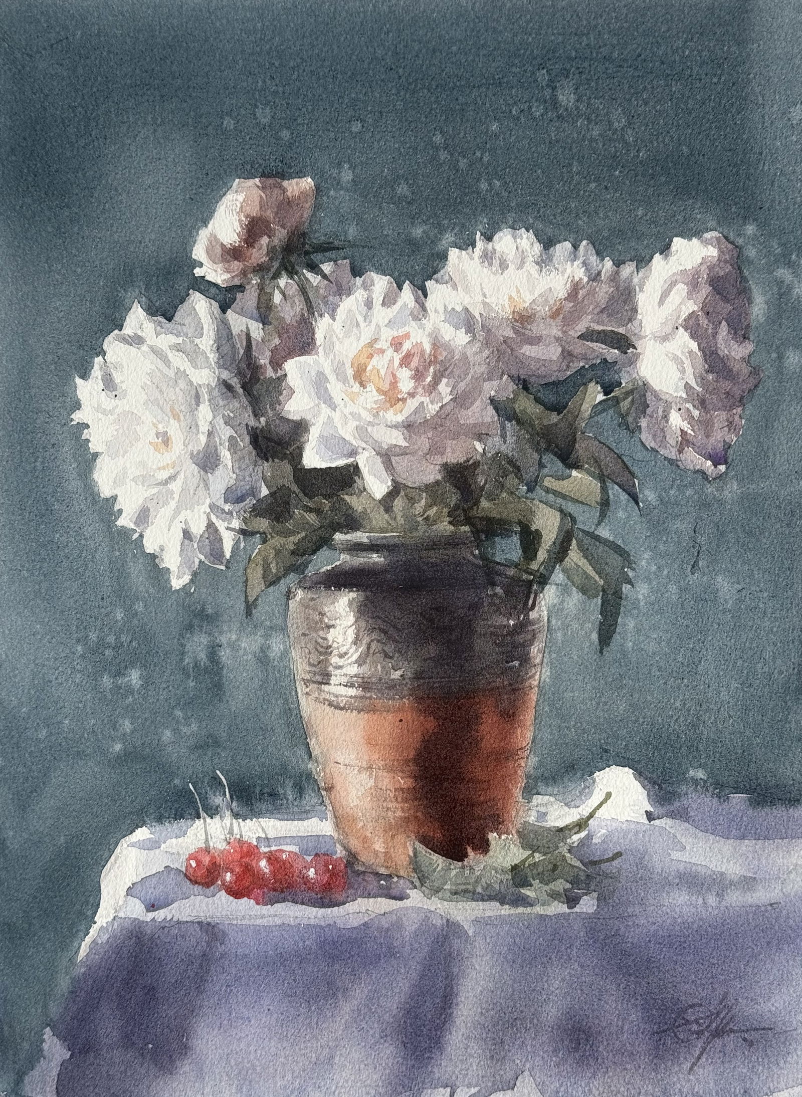 Watercolor Still Life Pot With Flowers Painting Image