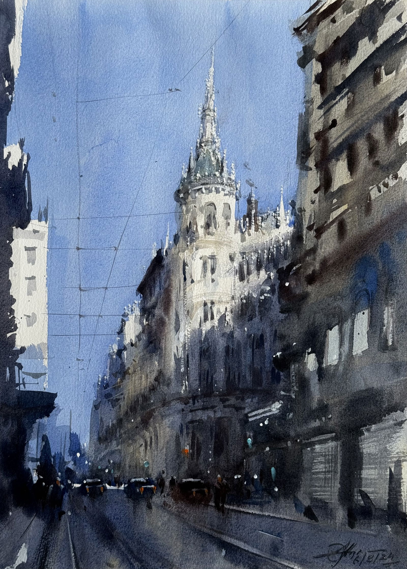 Watercolor Cityscape Painting Image