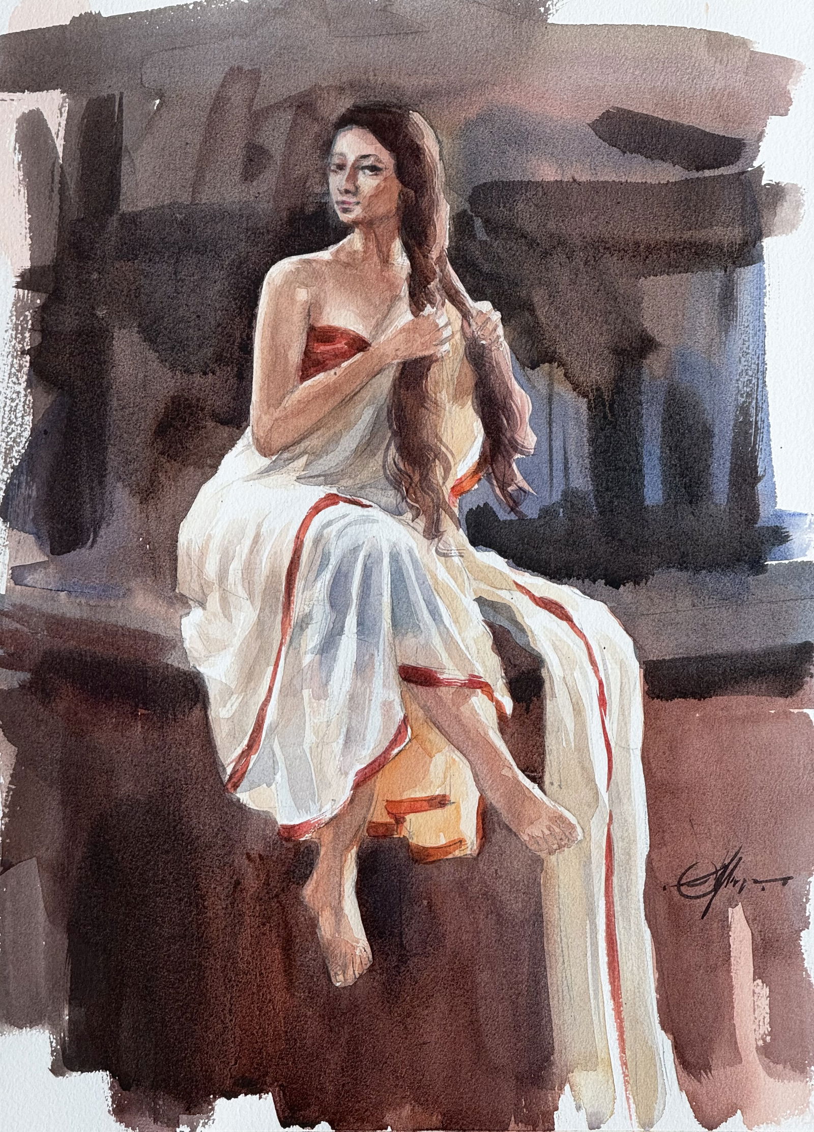 Watercolor Women Figurative Painting Image