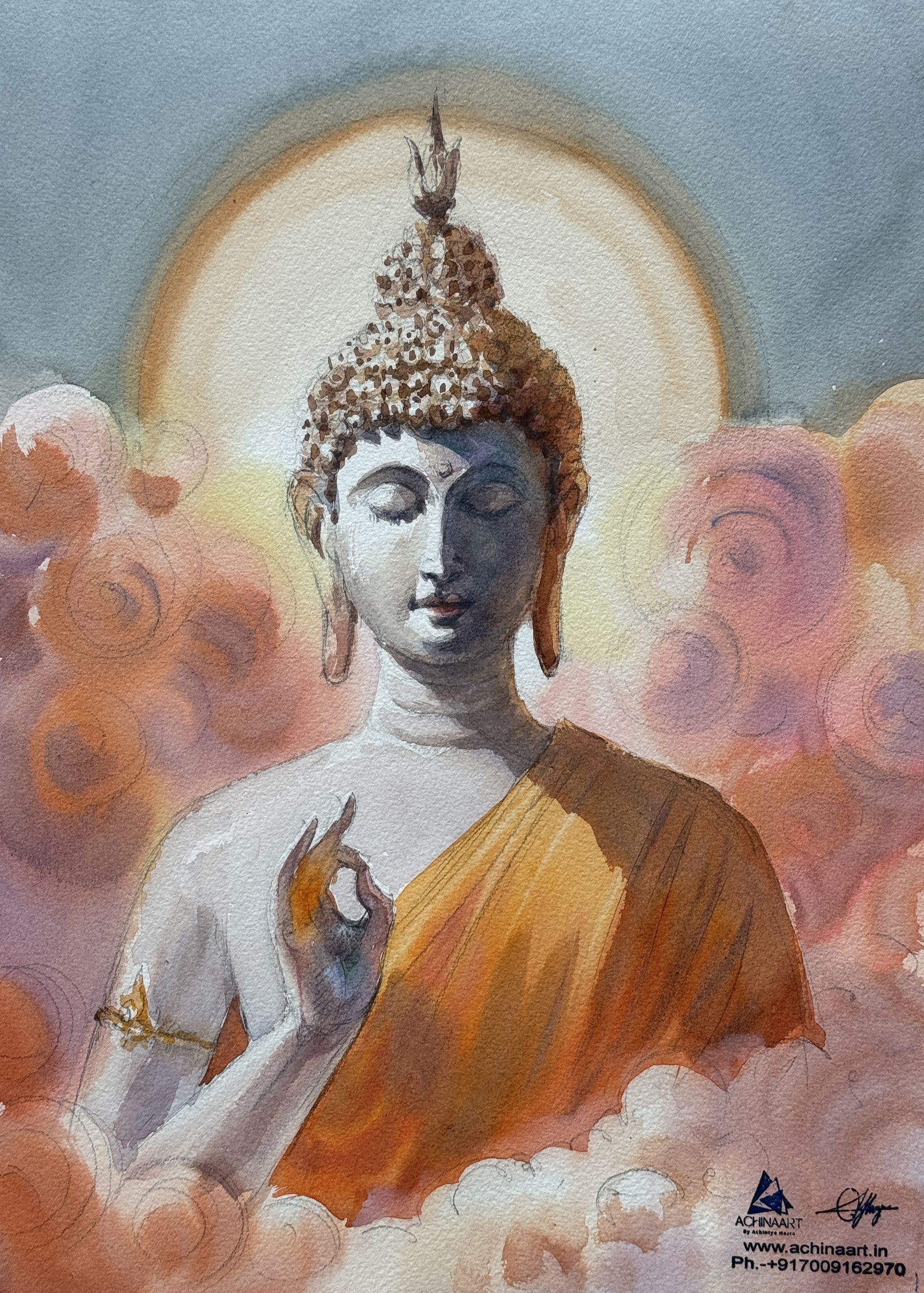 Watercolor Goutam Buddha Painting Image