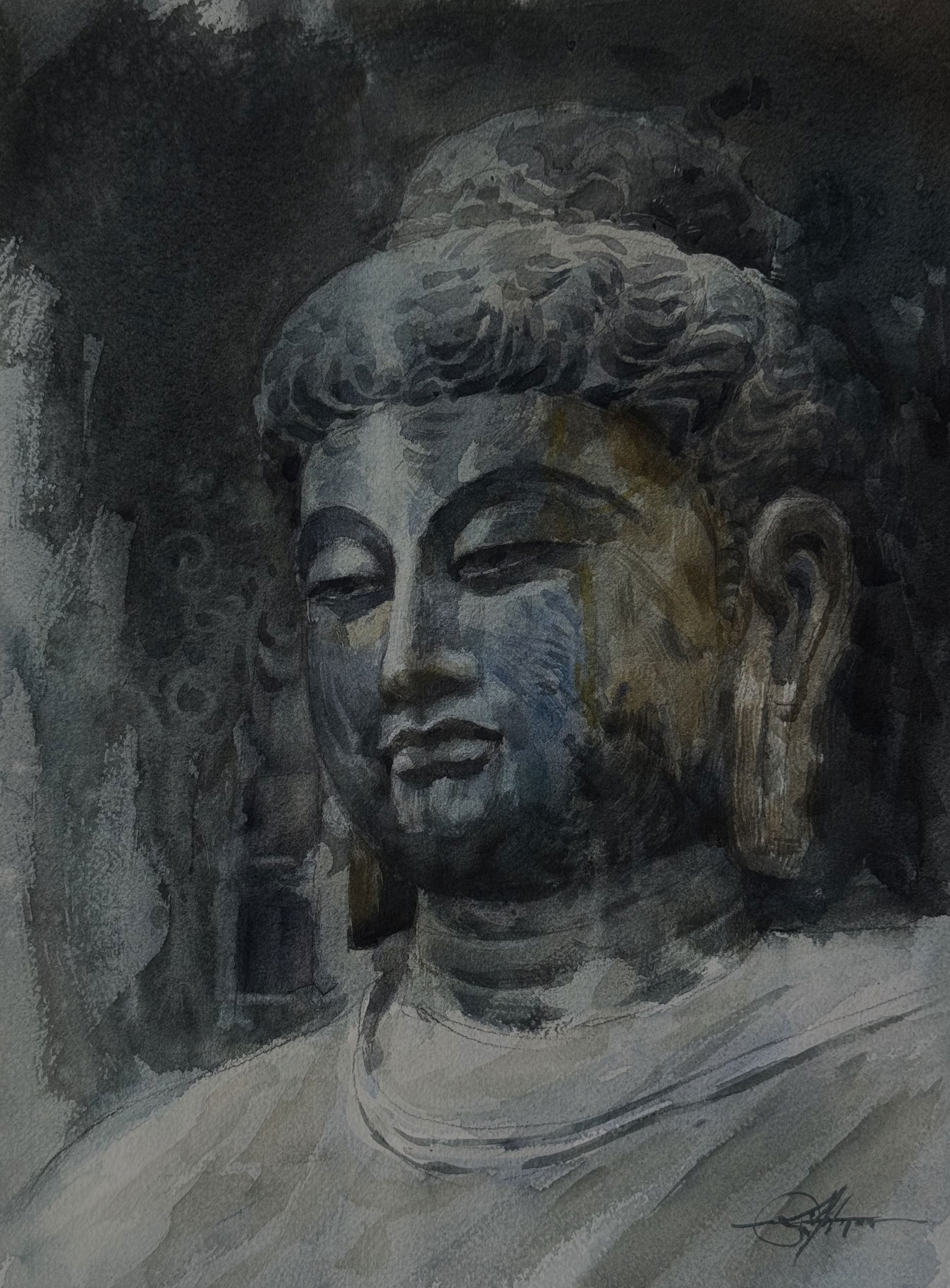 Gautam Buddha Watercolor Painting Image