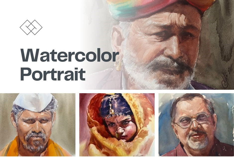 Online Watercolor Portrait Live 4 Classes  Image