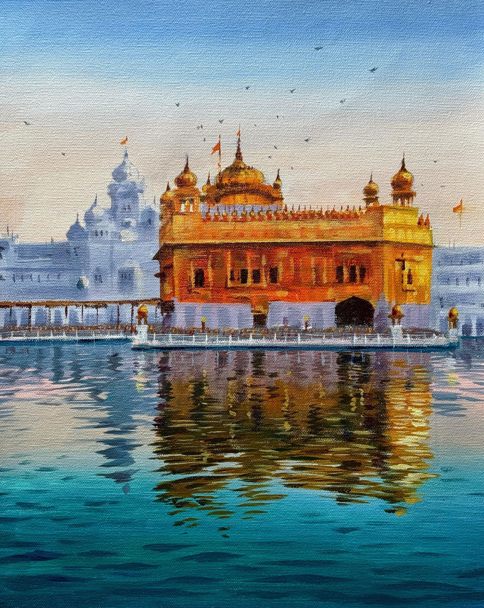 Small Acrylic Golden Temple Painting 16x12 inch