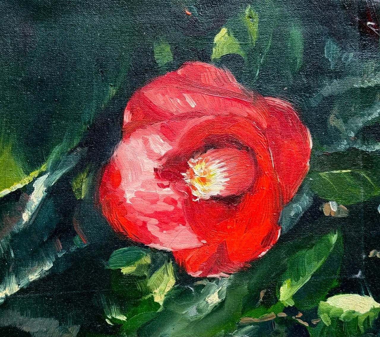 Oil On Canvas/ Red Flowers Painting 