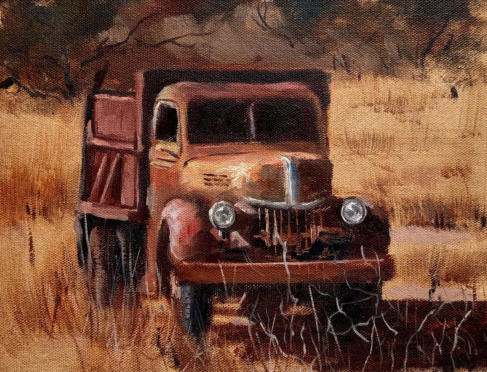 Old Car Oil Painting