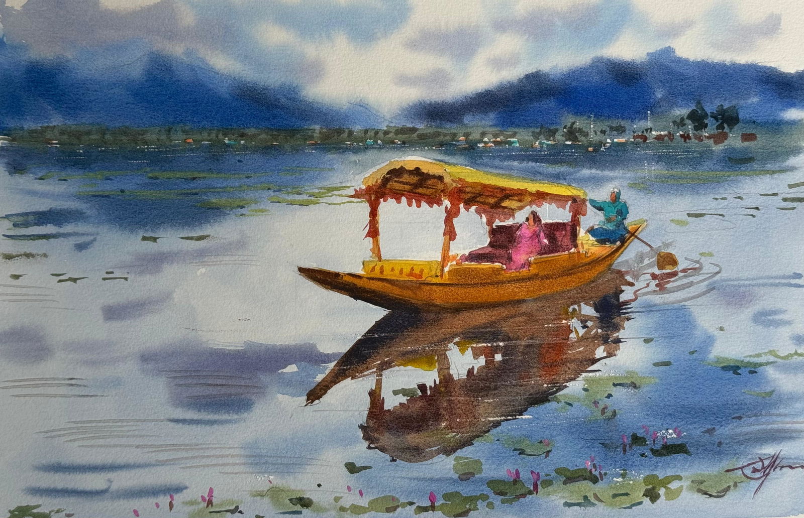  Kashmir Dal Lake Watercolor Landscape Painting Image