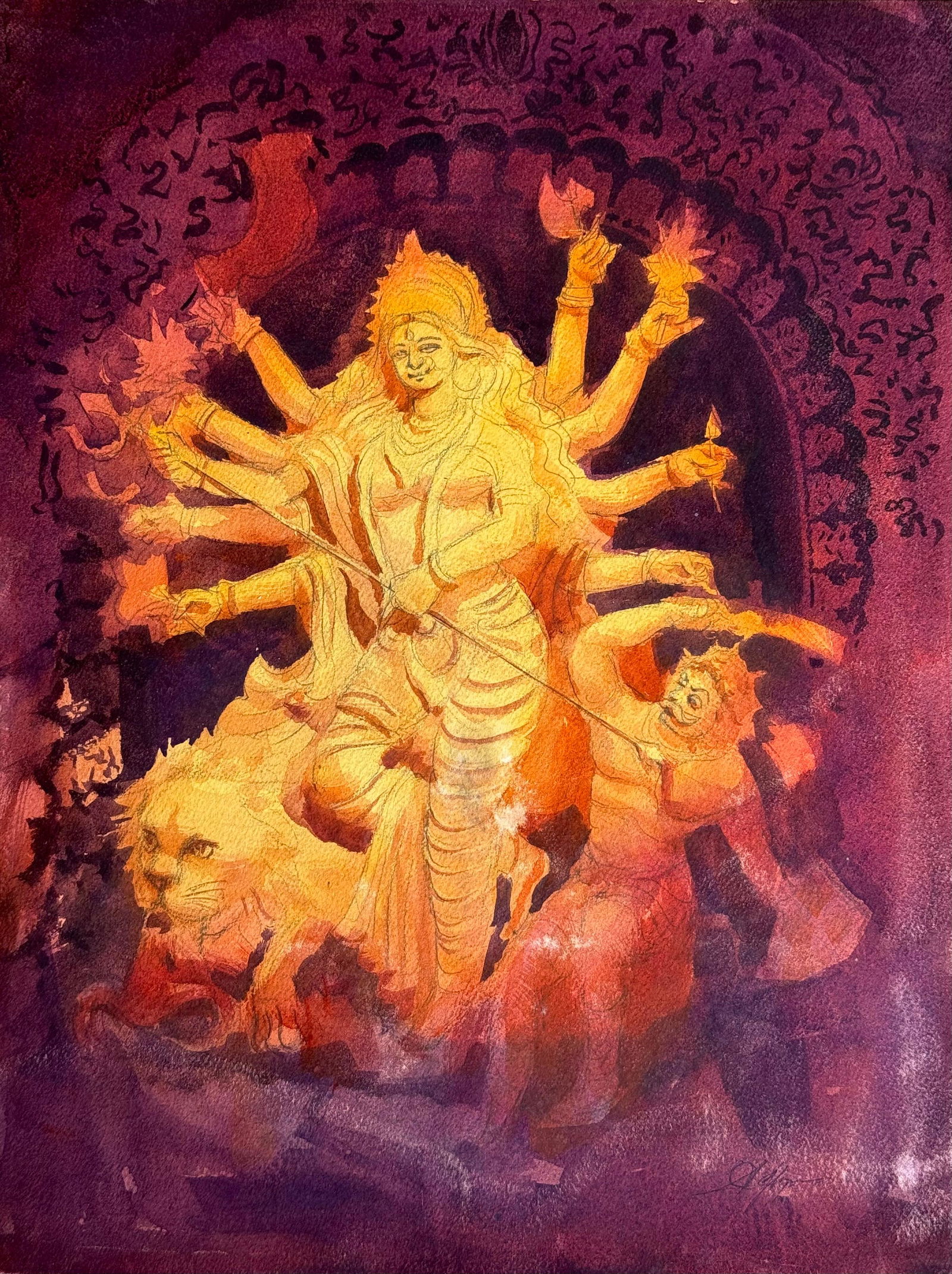 Watercolor Painting Maa Durga Idol Painting Image