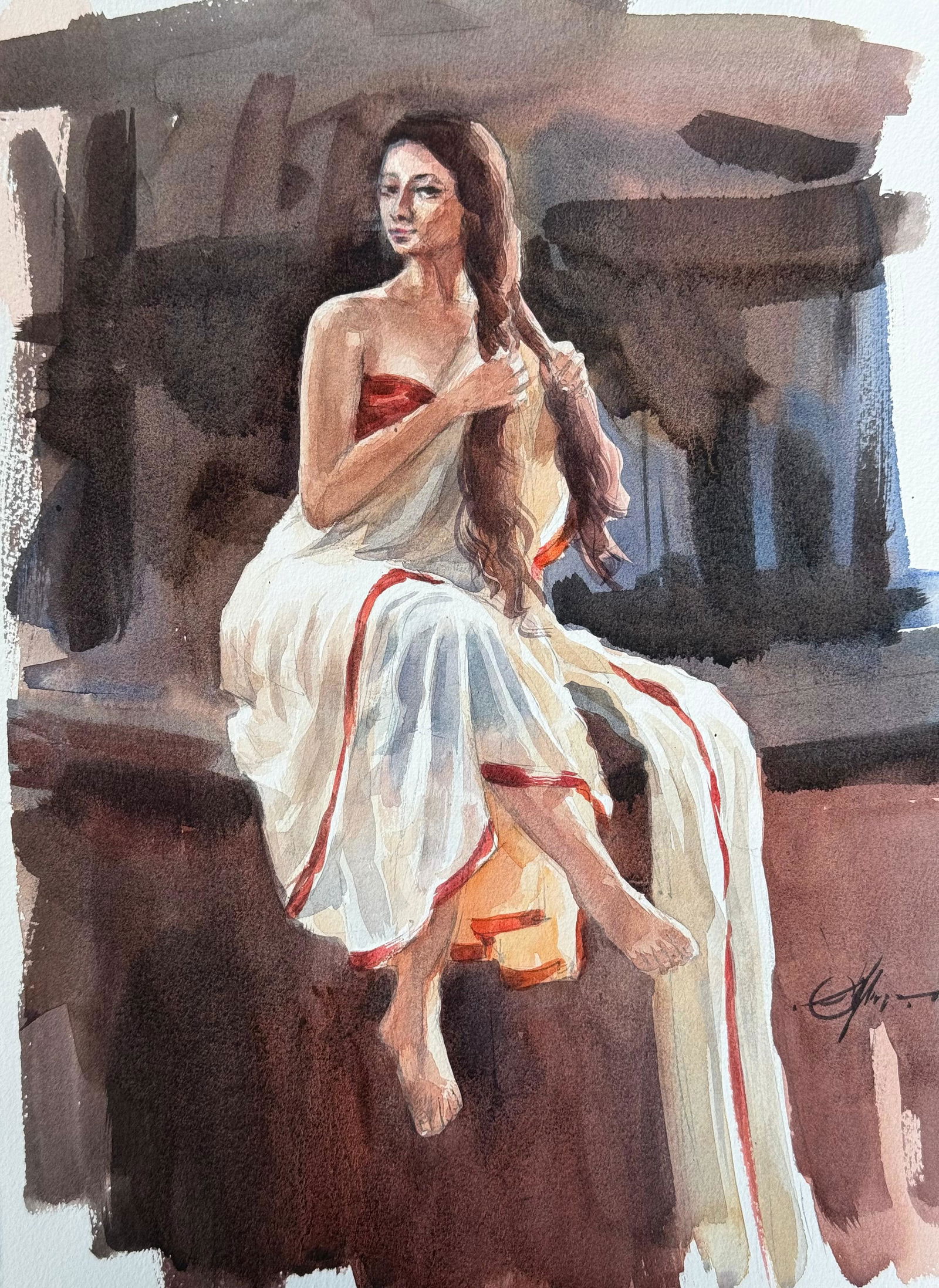 Watercolor Figurative Painting/Lady In Saree. Image