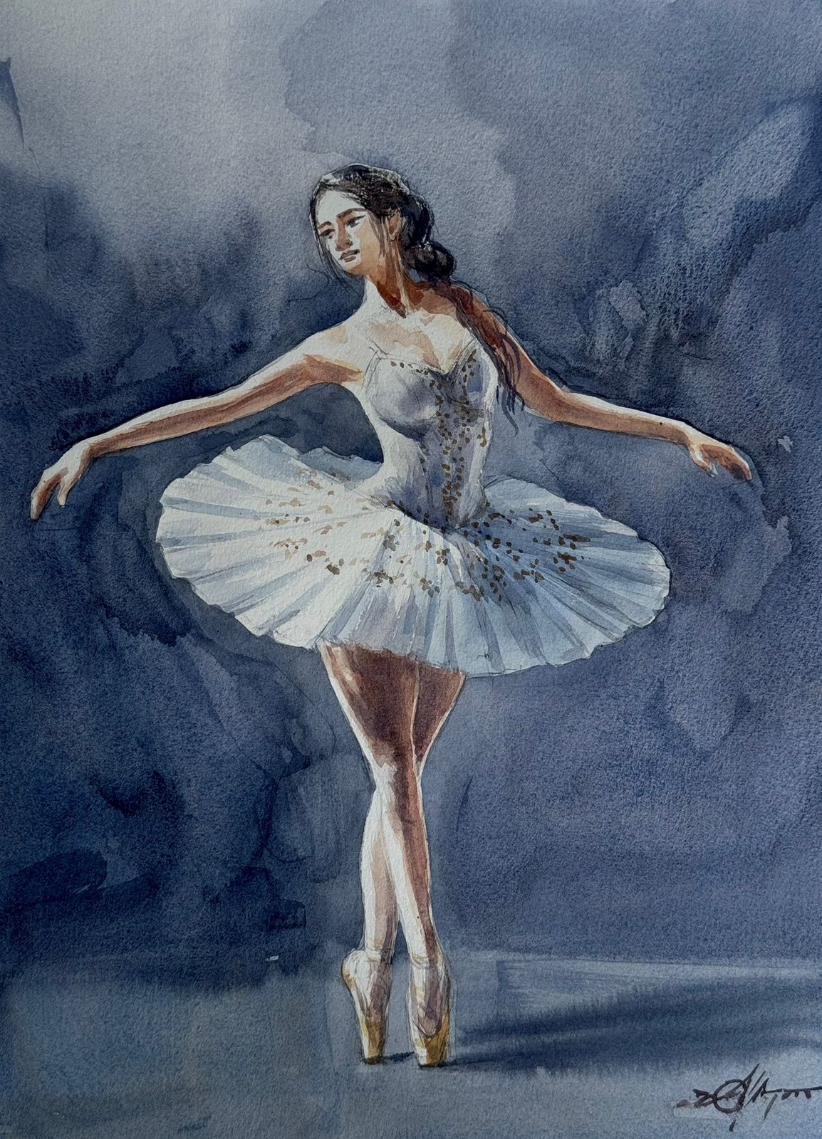 Watercolor figurative Painting /Dance Performance. Image