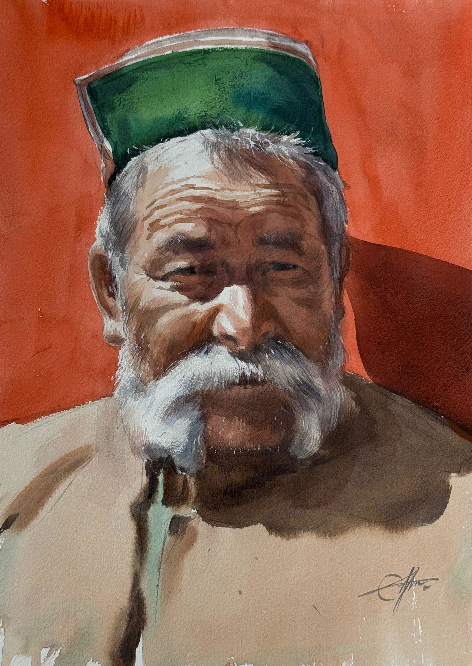 Watercolor Portrait Painting/Himachal Man  Image