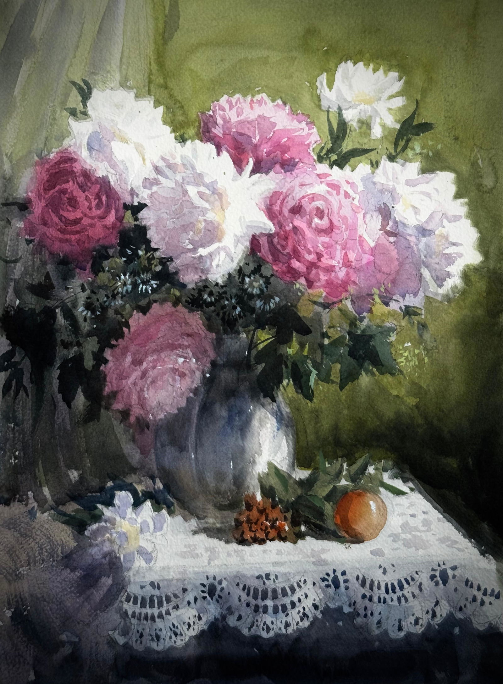 Watercolor Flowers Still Life.   Image