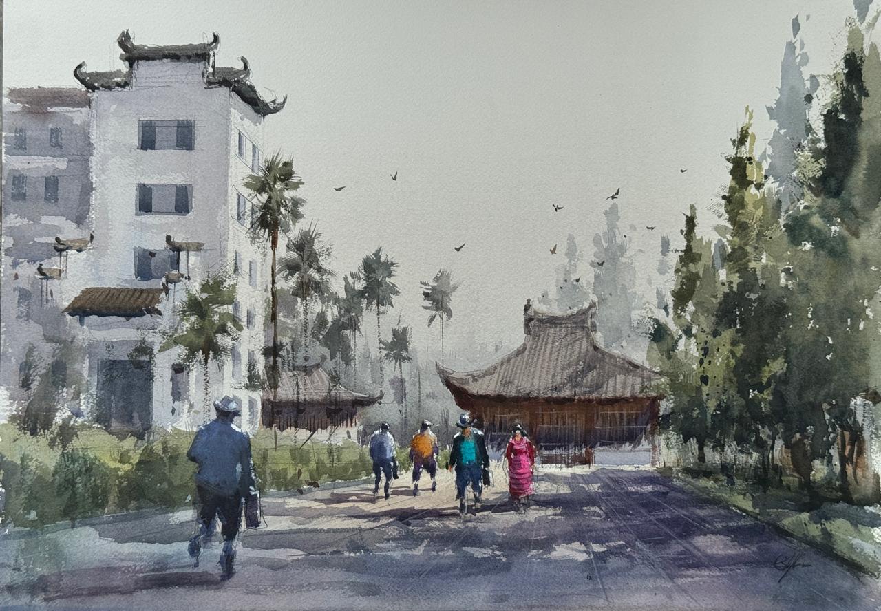 Watercolor Cityscape Painting / Governor House China Image