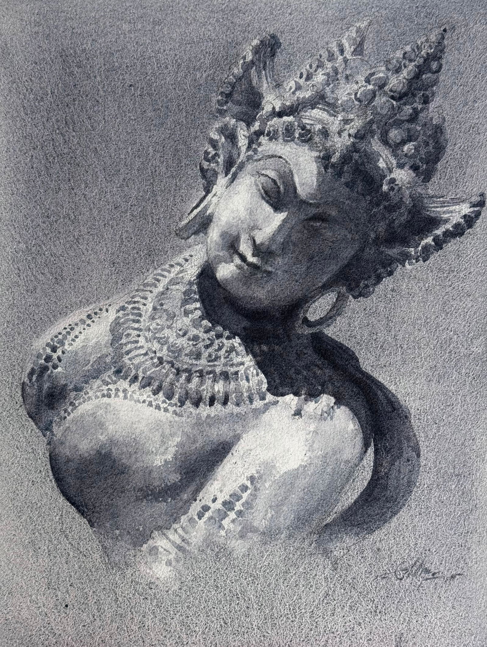 Indian Ascent Sculpture in Watercolor Painting Image