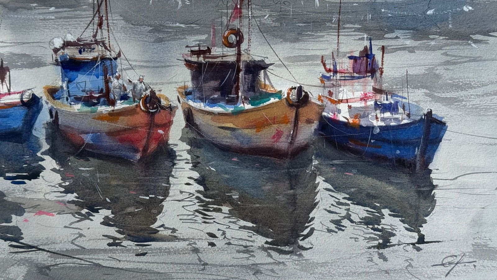 Watercolor Seascape Painting / Sassoon Dock Mumbai India. Image