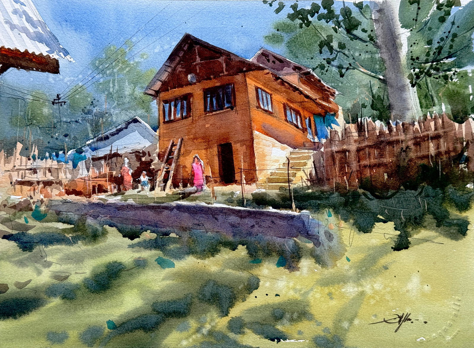 Watercolor Landscape Painting / Location Pahalgam J&k India.  Image