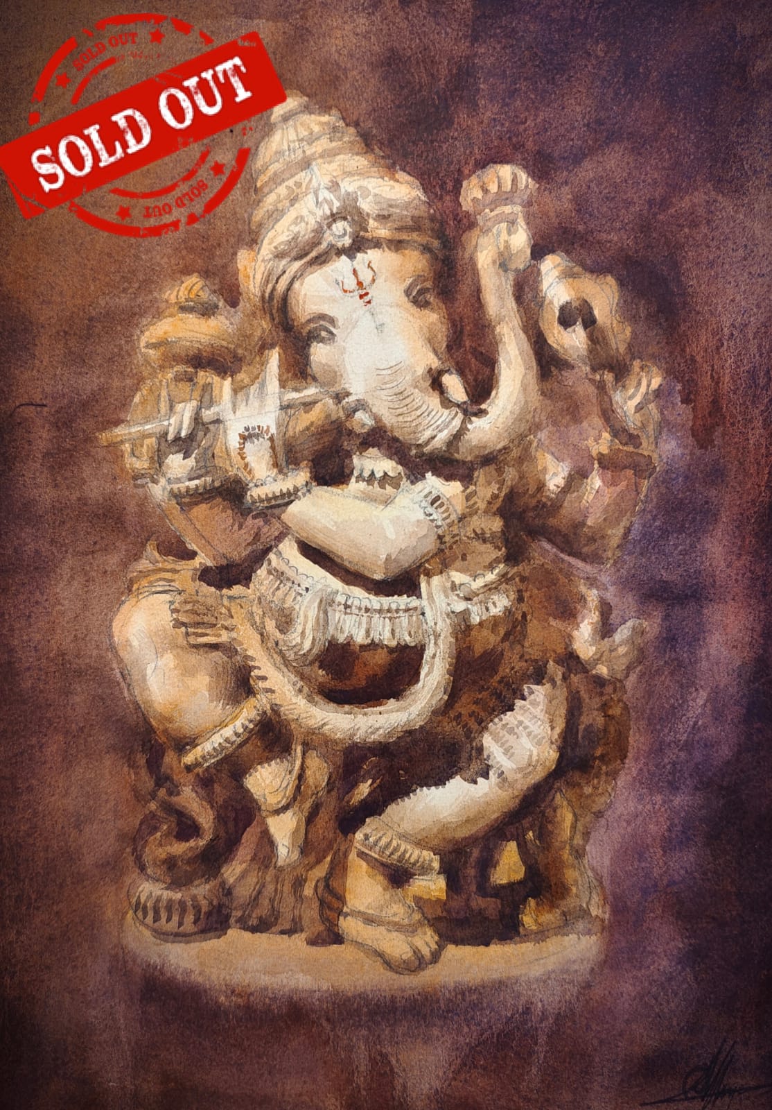  Watercolor Sculpture Painting / Lord Ganesh Idol.   Image