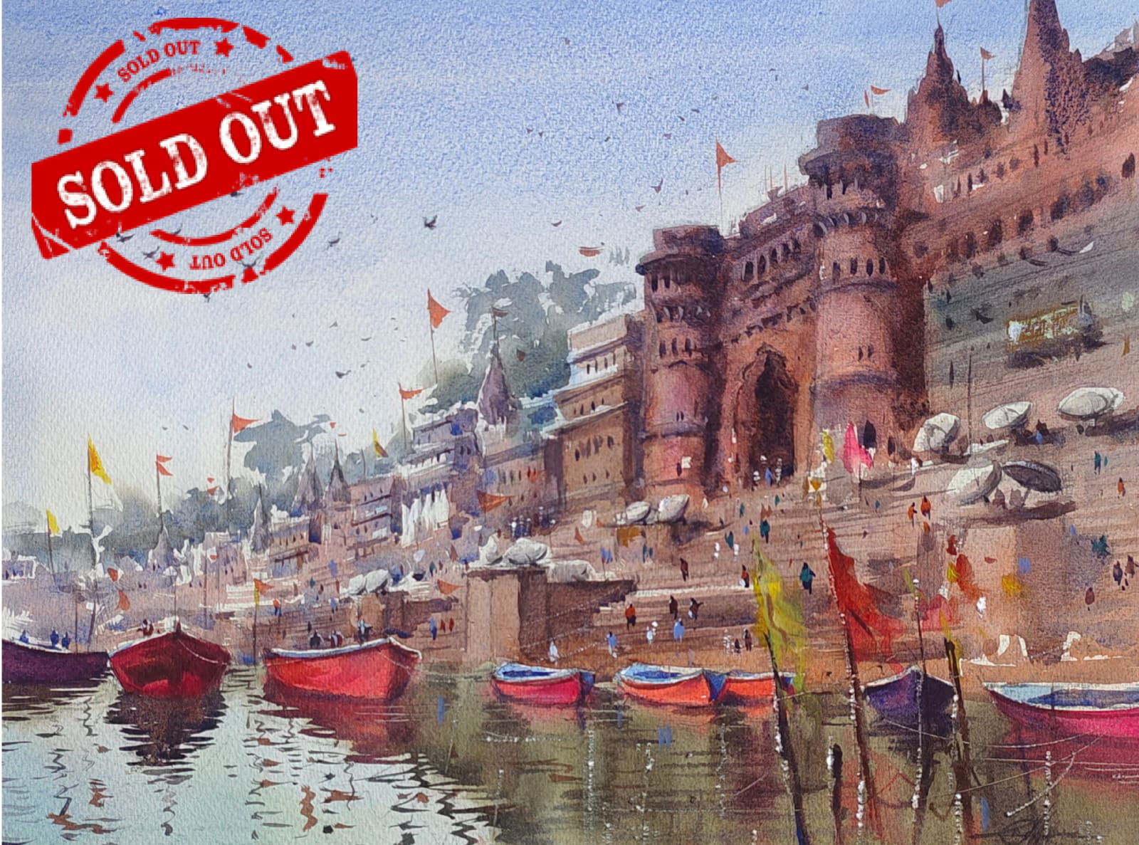  Watercolor Landscape Painting / Varanasi Painting.  Image