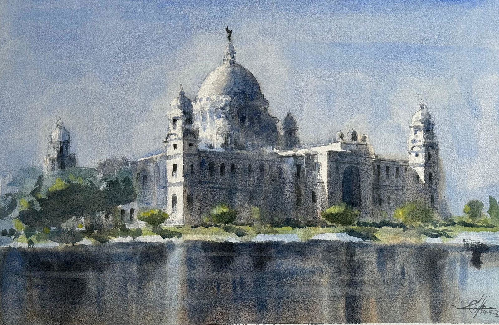 Watercolor Cityscape Painting / Kolkata Victoria Painting. Image