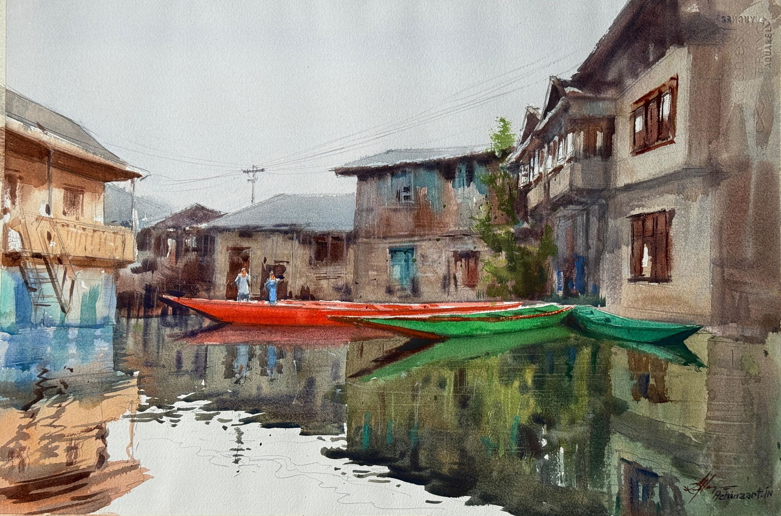 Watercolor Landscape Painting / Dal Lake Srinagar Image