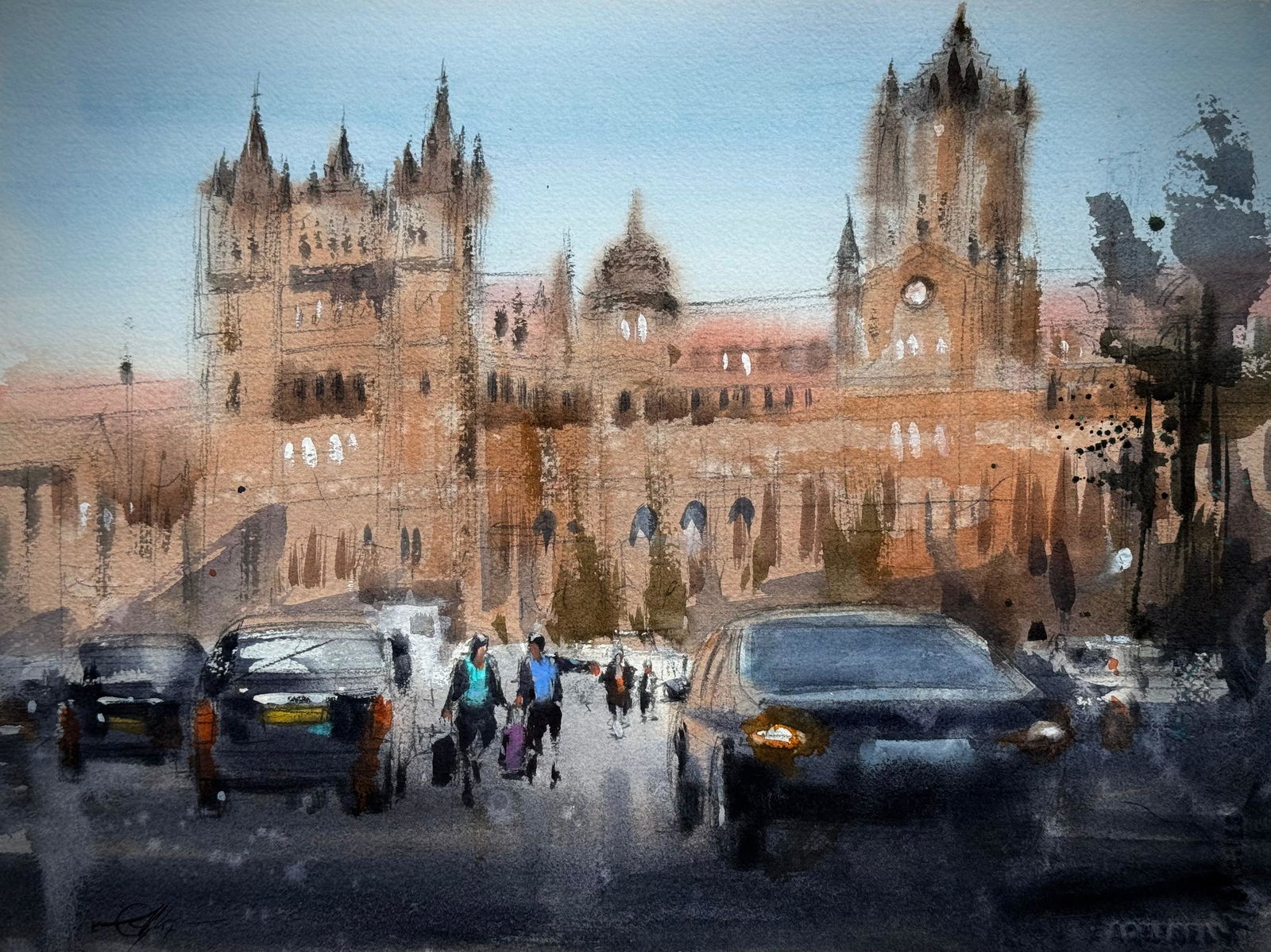  Watercolor Cityscape Painting Mumbai CST     Image