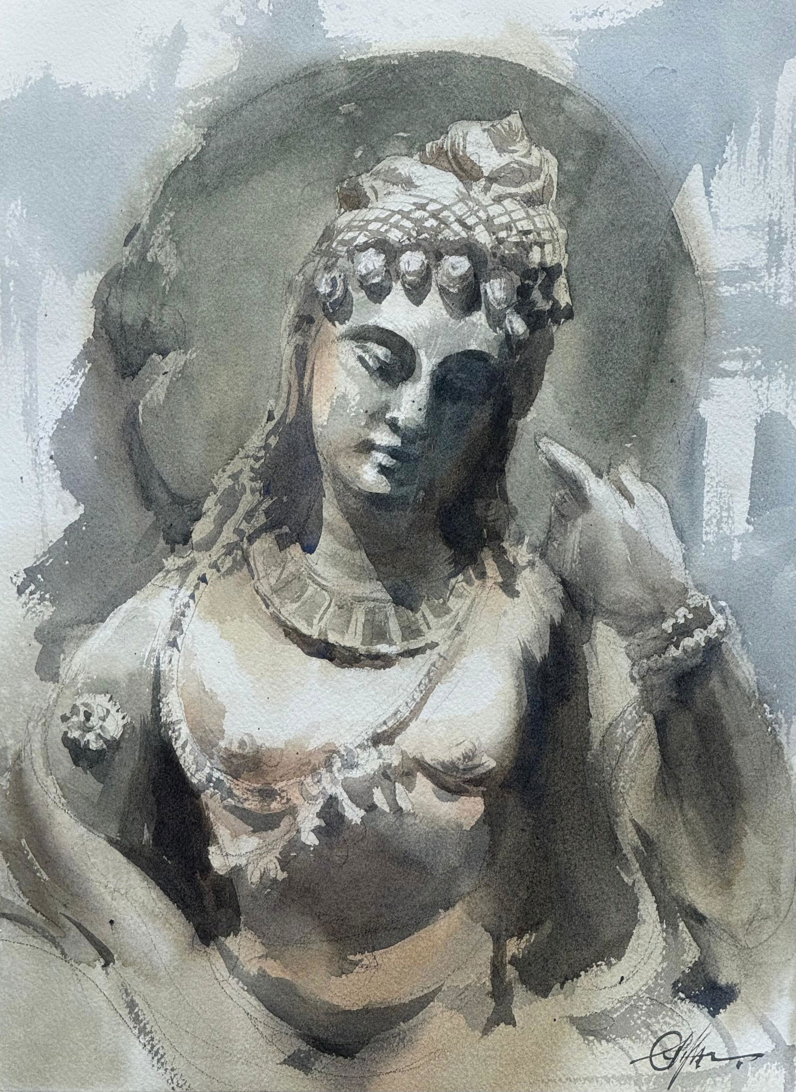 Watercolor Sculpture Painting/Gautam Buddha Painting/Idol.    Image