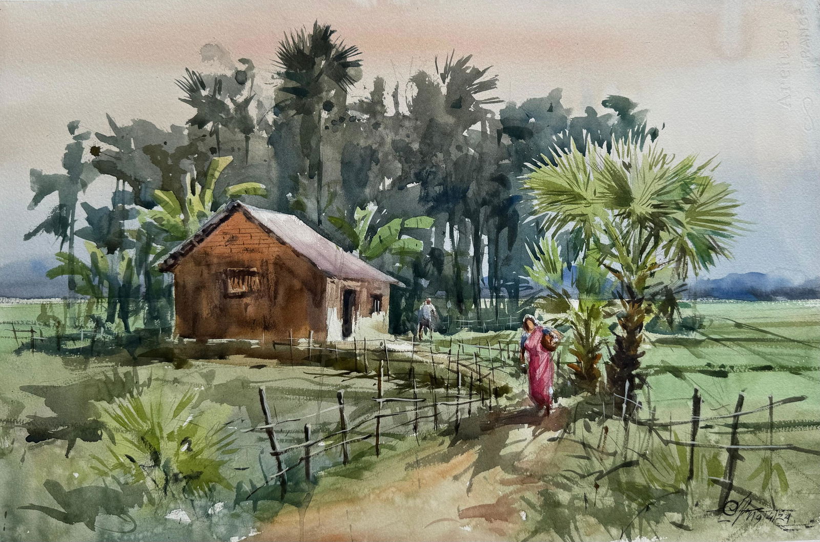 Pure Village Landscape Painting / Watercolor Painting.   Image