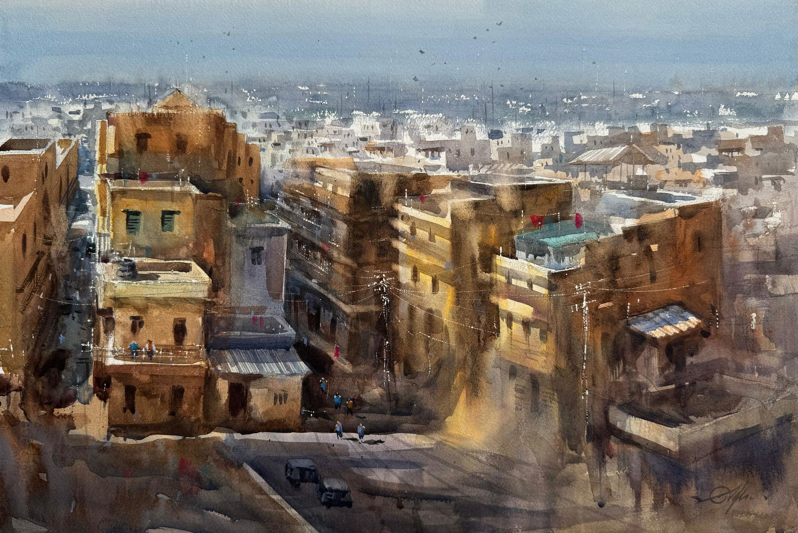 Jaisalmer Top View Watercolour Cityscape Painting / Rajasthan- India.   Image