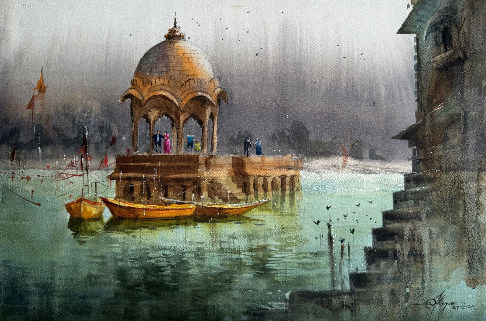 Watercolour Landscape Painting / Jaisalmer Painting. Image