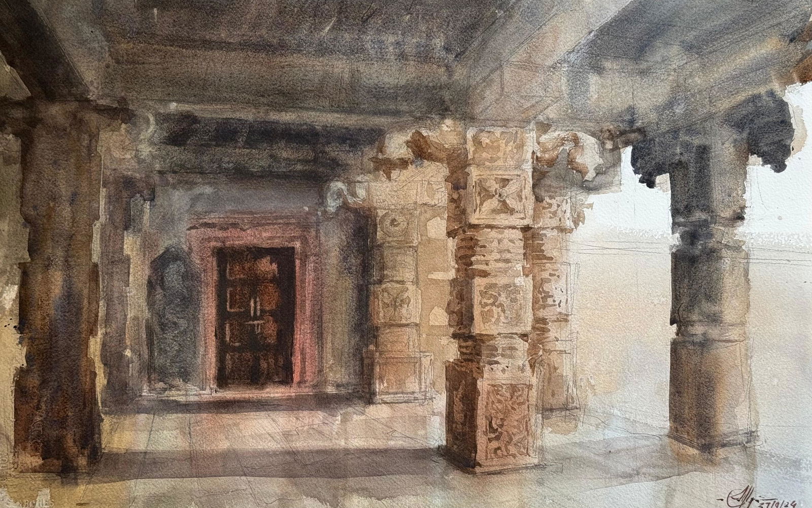 Hampi Old Temple,Heritage Of India / Watercolor Painting.  Image