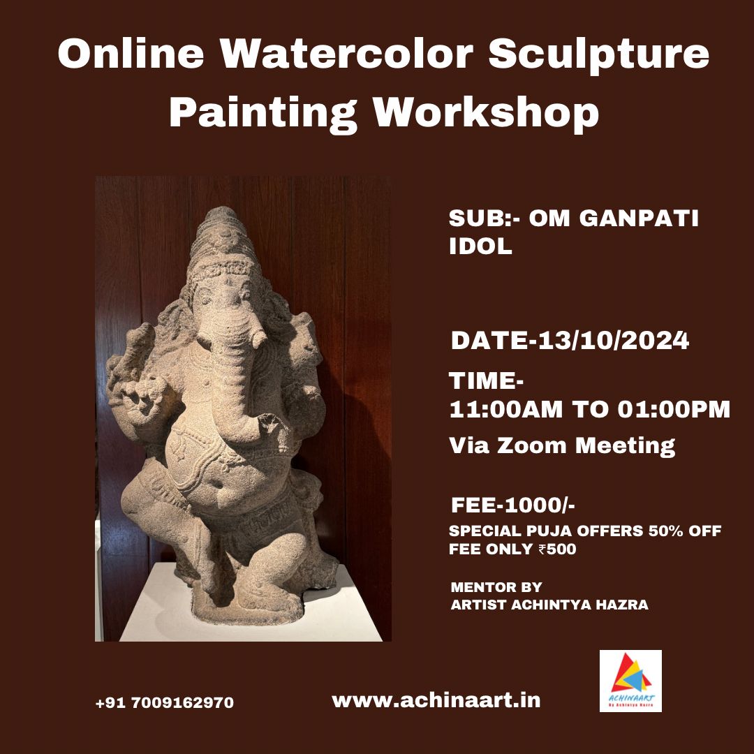 Puja Special Online Watercolor Sculpture Painting Workshop Ganapati Bappa Idol Image