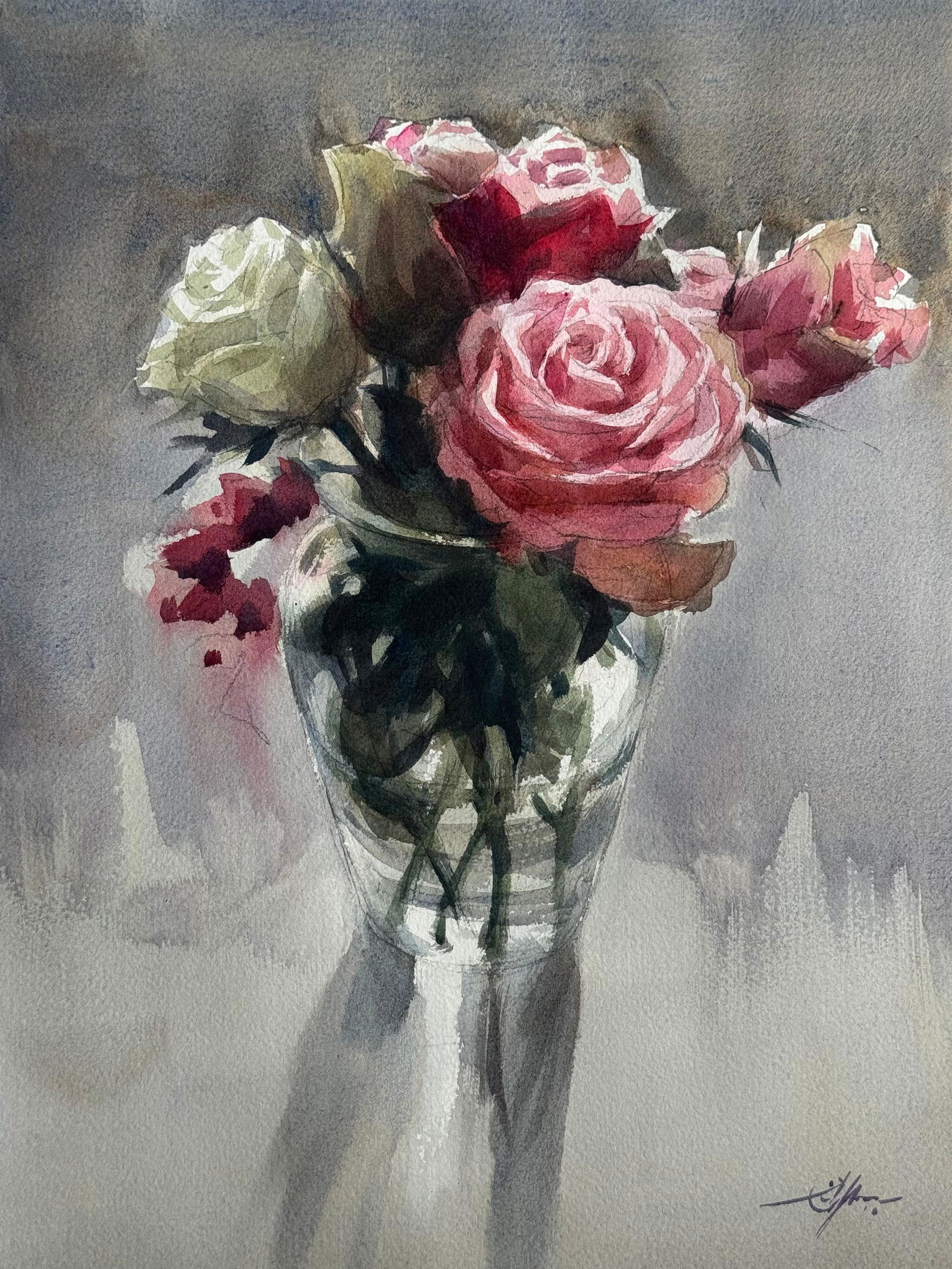 Watercolor  Flowers Painting / Beautiful Roses / Still Life  Image