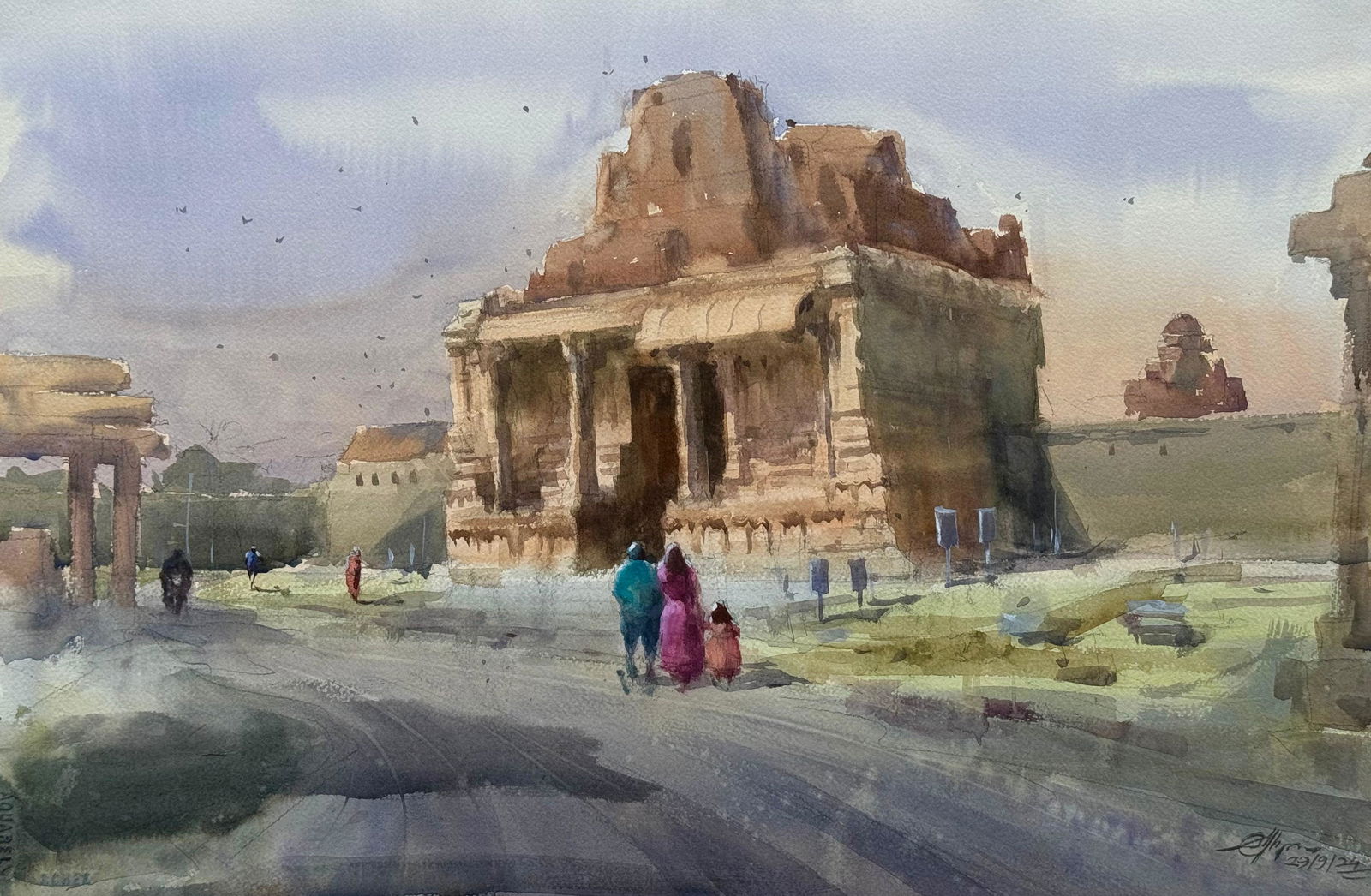 Hampi Krishna’s Temple / Watercolor Landscape Painting /Old Architecture. Image