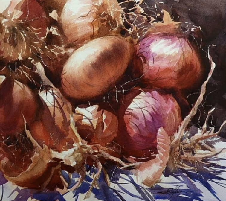 Onions Family / Watercolor Cityscape Painting. 11×12 inch Image