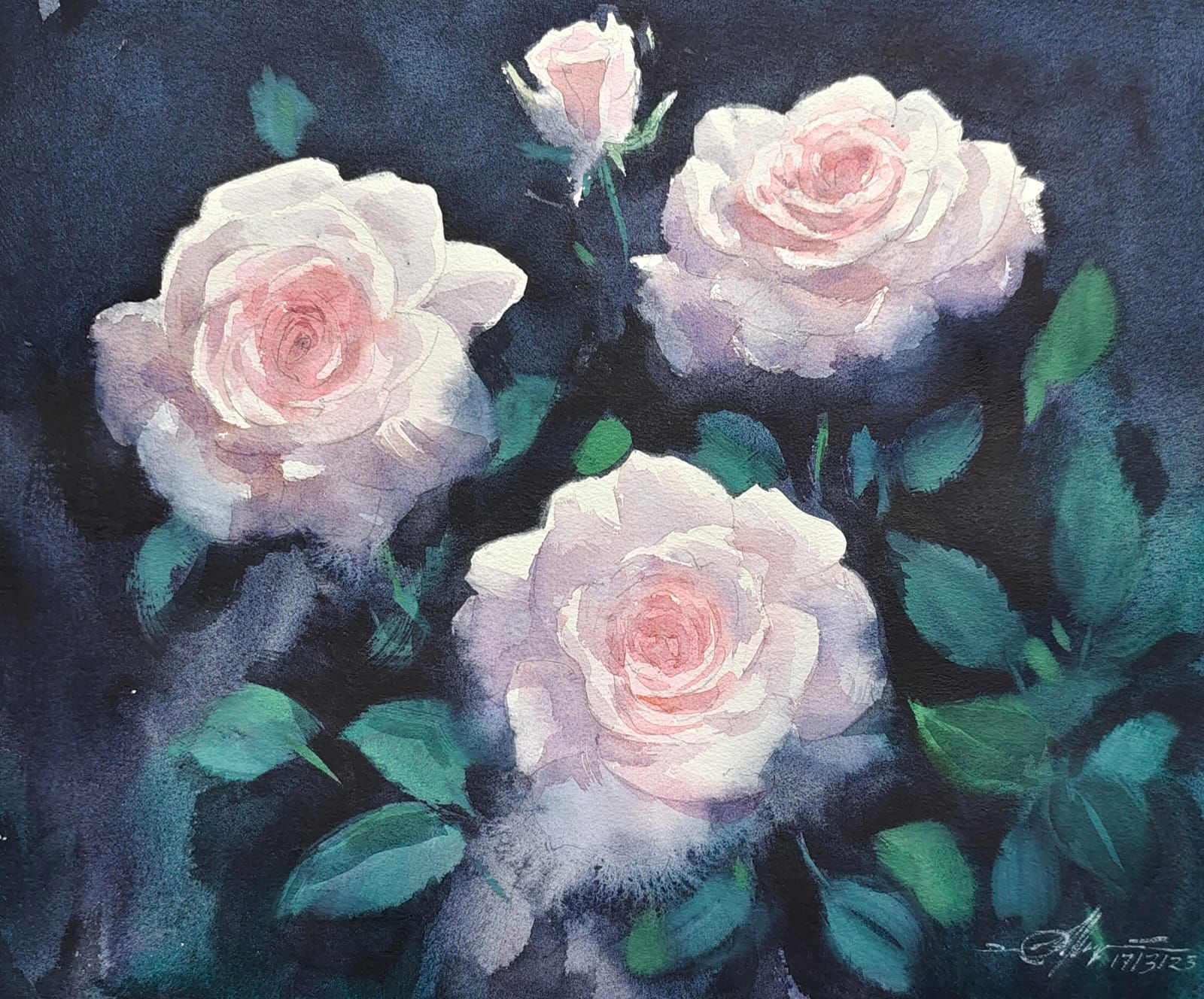 Pink Rosses / Beautiful Watercolor Rosses Painting 11x11 inch. Image