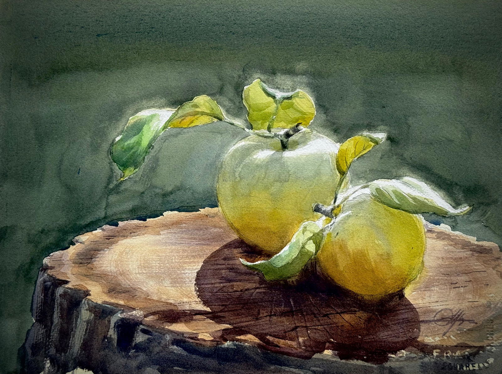 Green Apple / Watercolor Still Life Painting For Dining Room / Size-15x11 inch Image