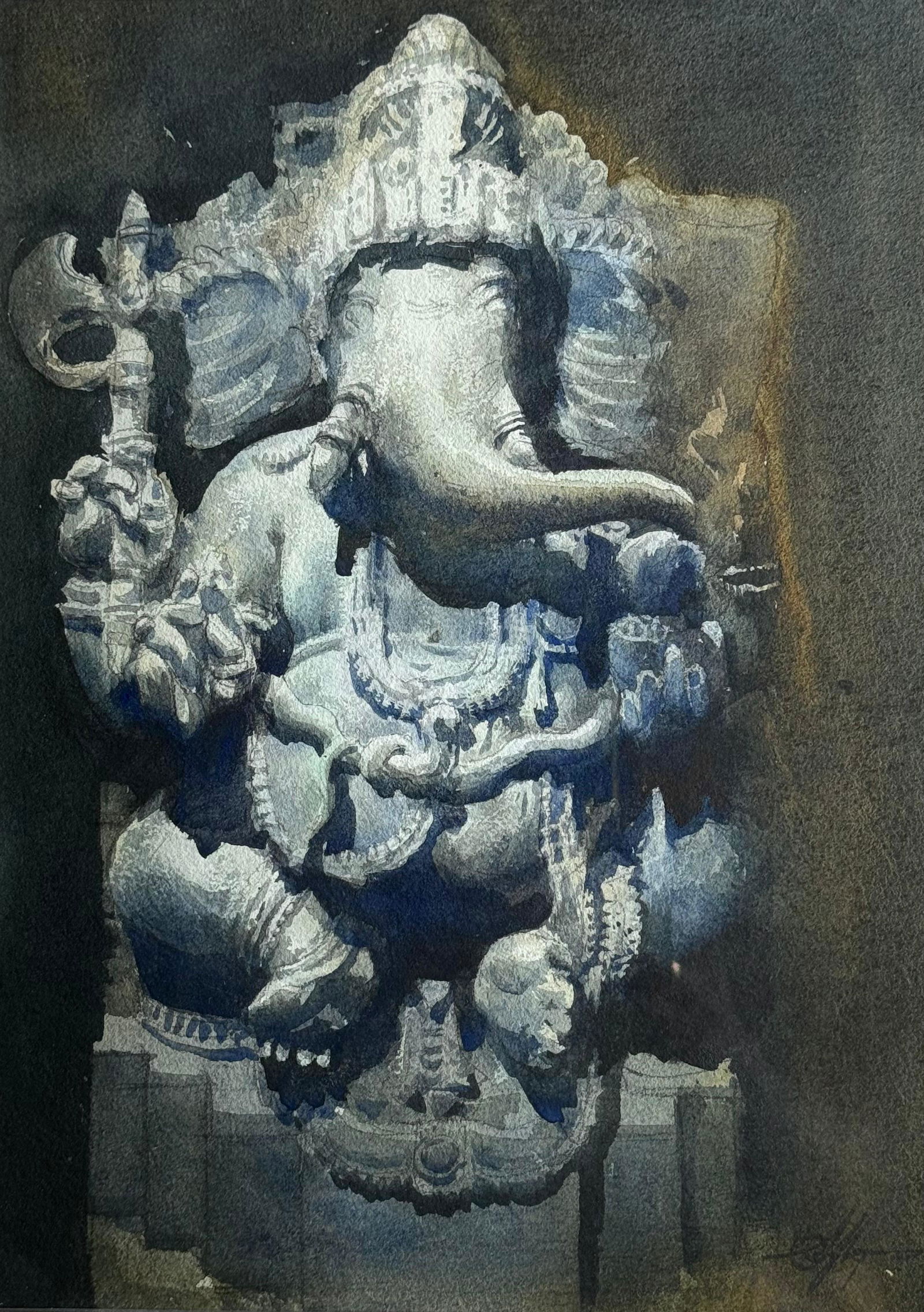 Watercolor Sculpture Painting Lord Ganesha 15x11 inch Image