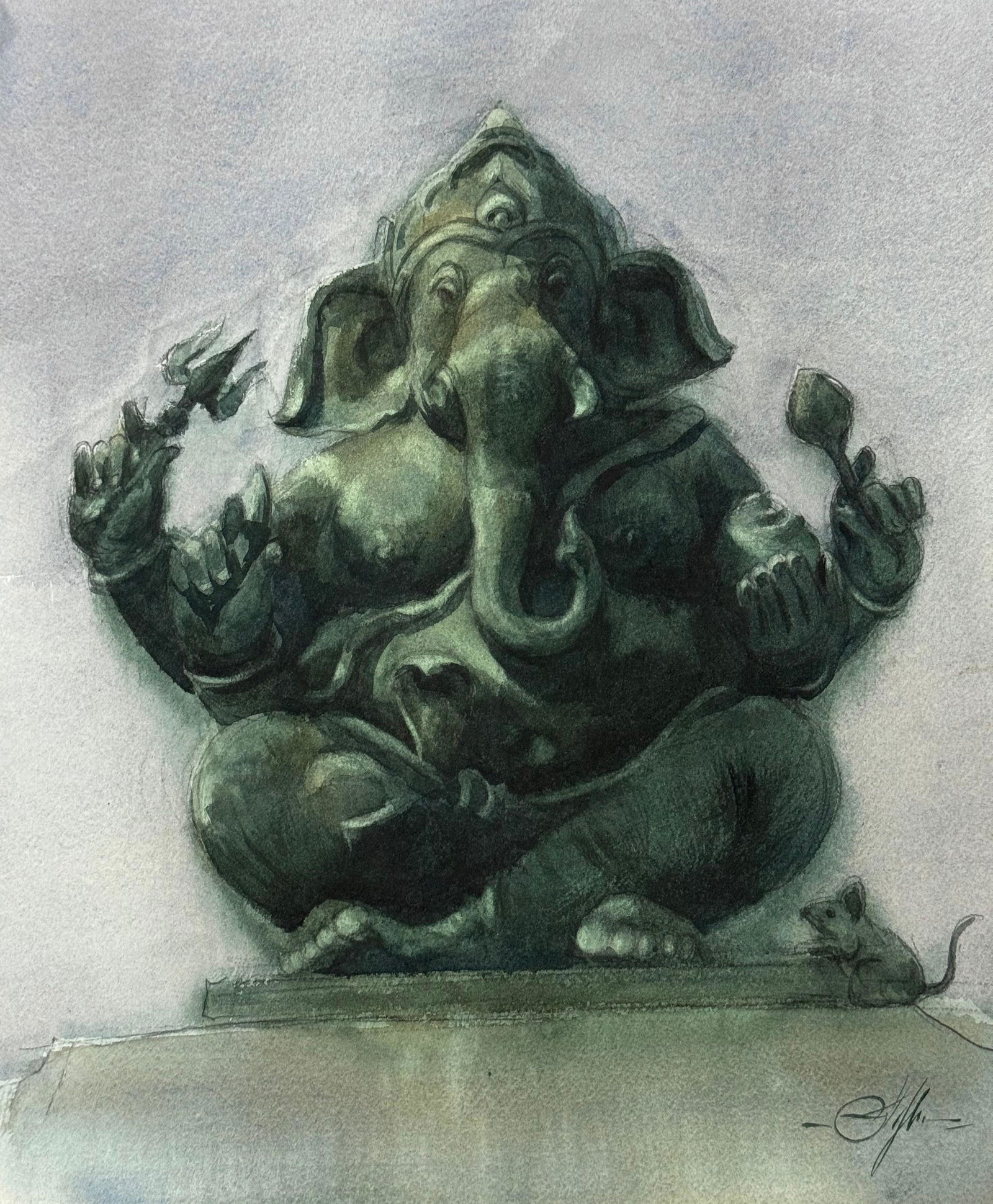 Watercolor Sculpture Painting / Lord Ganesha idol 16x12 inch.   Image