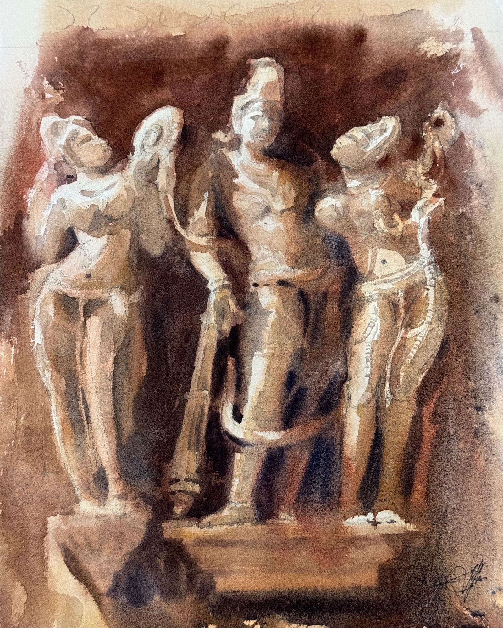 Watercolor Khajuraho’s Sculpture Painting 15x11 inch.    Image