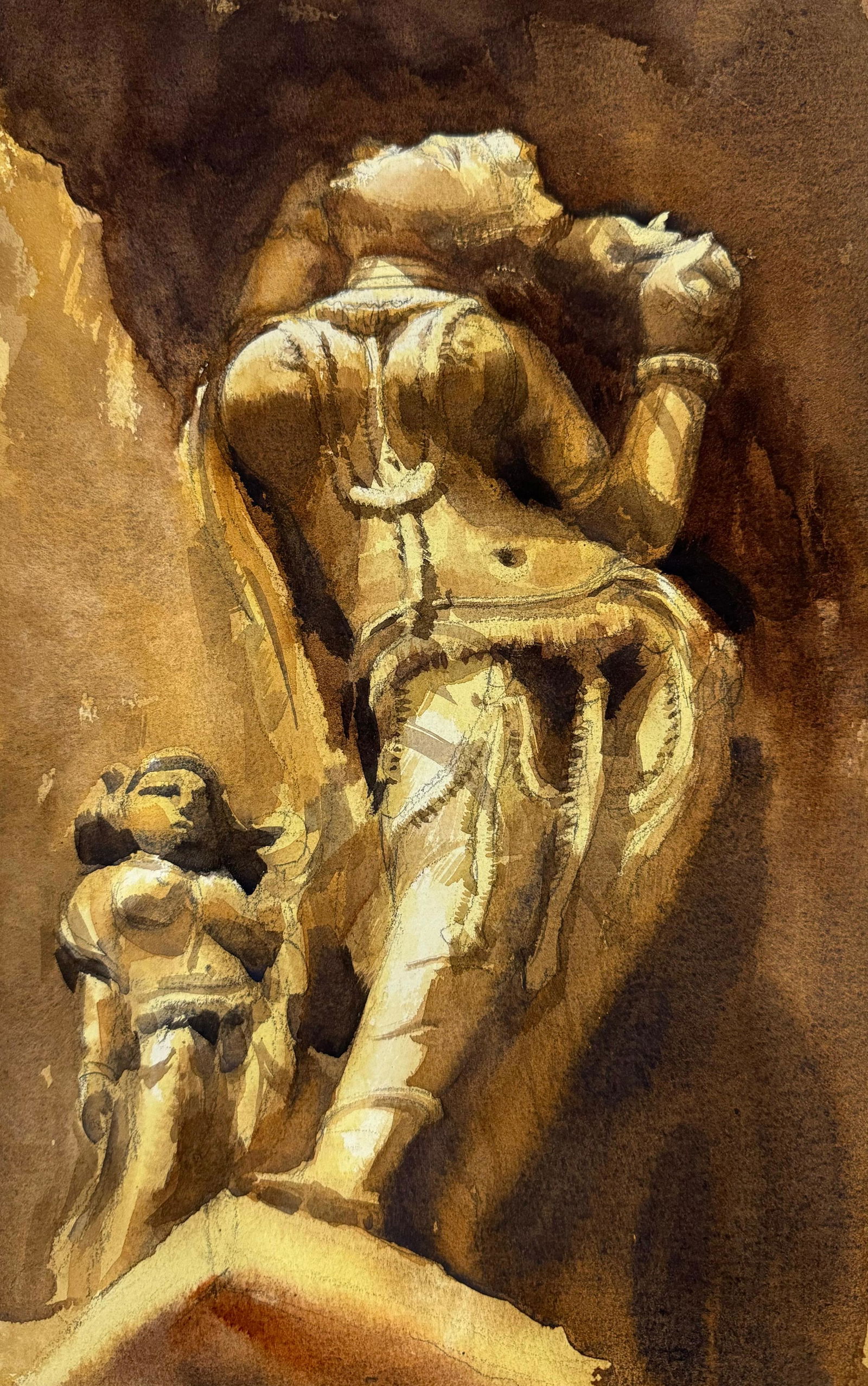 Watercolor Sculpture Painting / Khajuraho’s Sculpture 15x9 inch.     Image