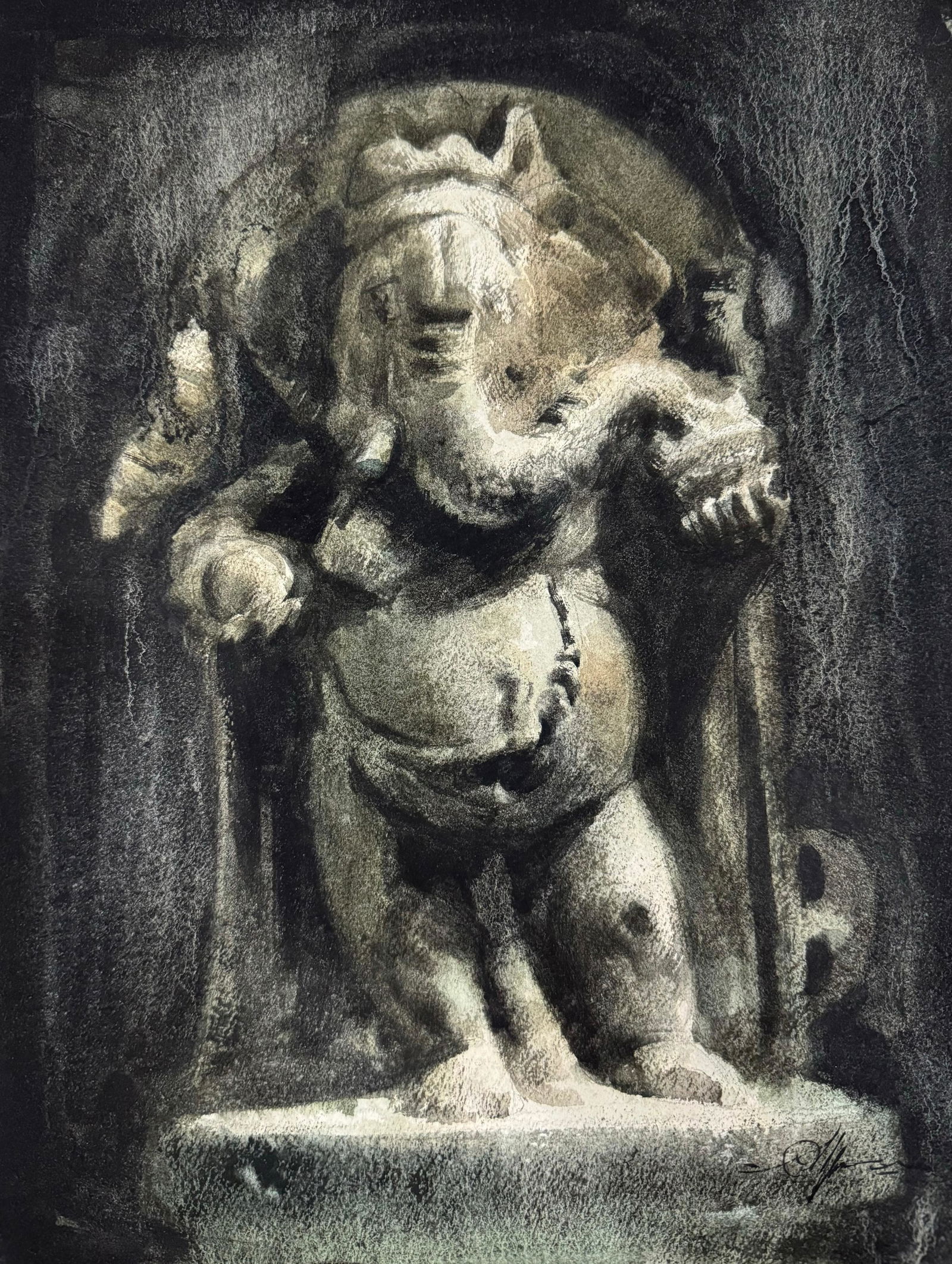 Watercolor Sculpture Painting / Lord Ganesha Sculpture 16x12inch.    Image