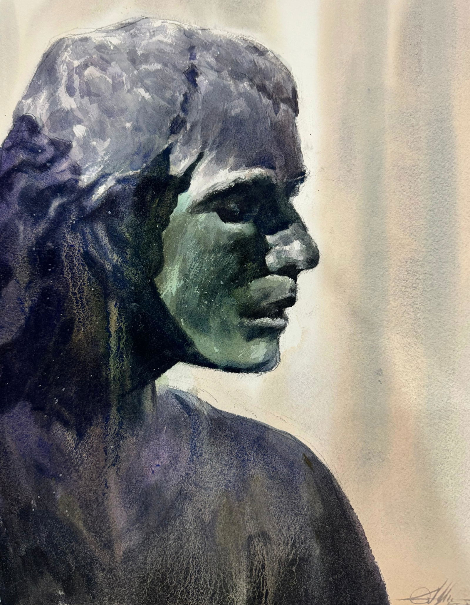 Watercolor Sculpture Painting / Old Sculpture 16x12 inch. Image