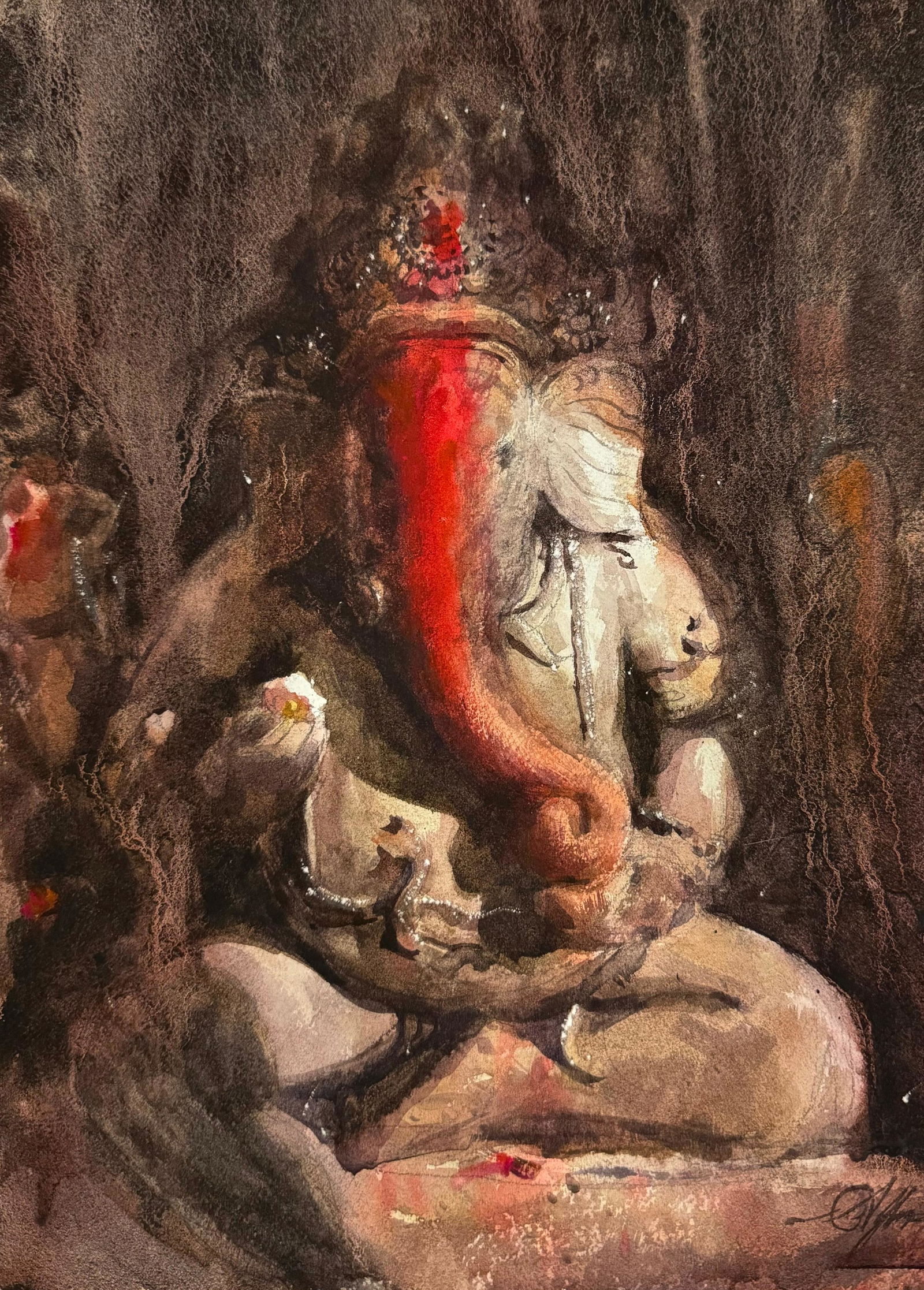 Watercolor Sculpture Painting / Lord Ganesha Sculpture 16x12 inch.     Image