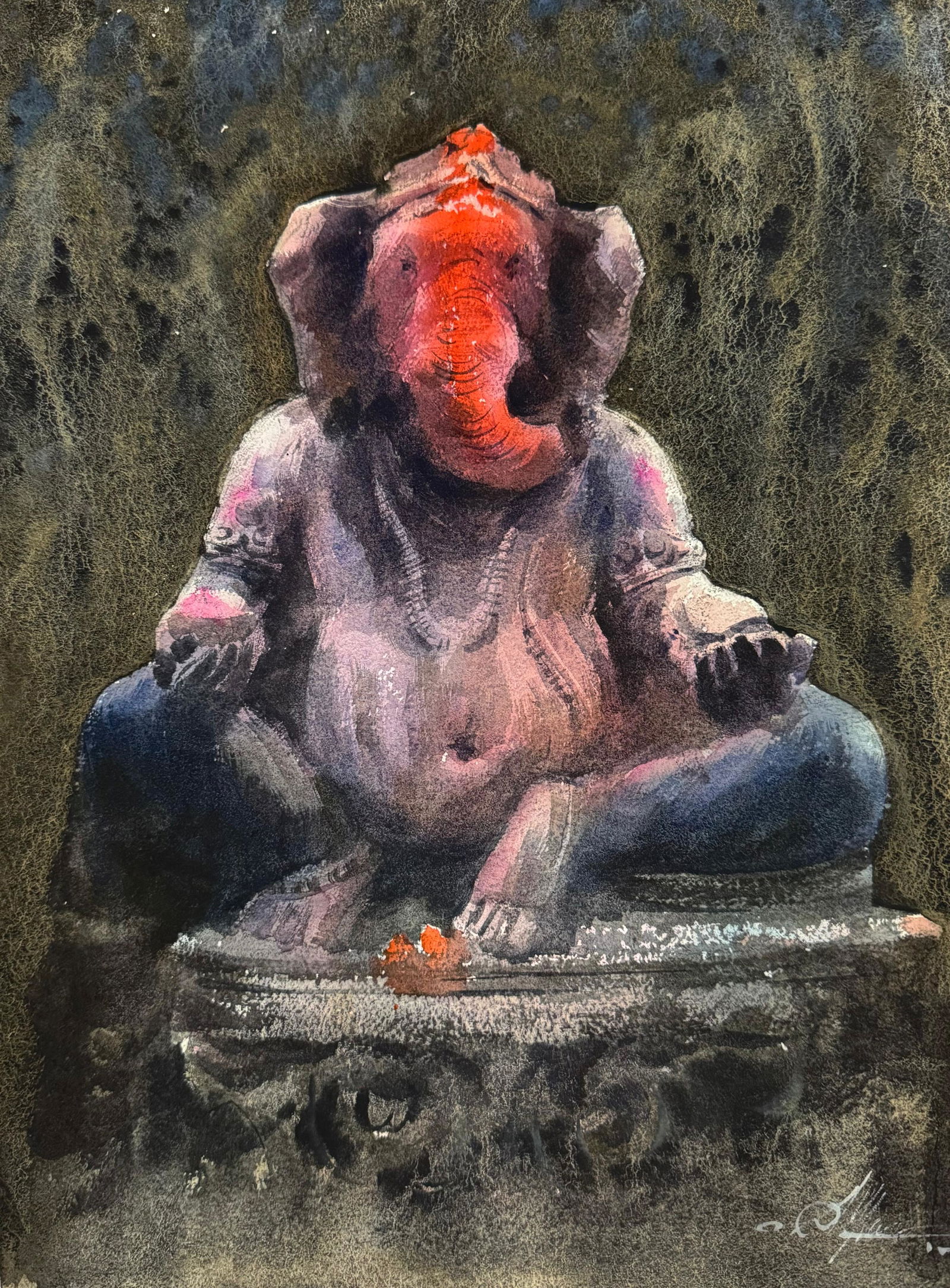 Watercolor Sculpture Painting / Lord Ganesha Sculpture 16x12 inch.       Image