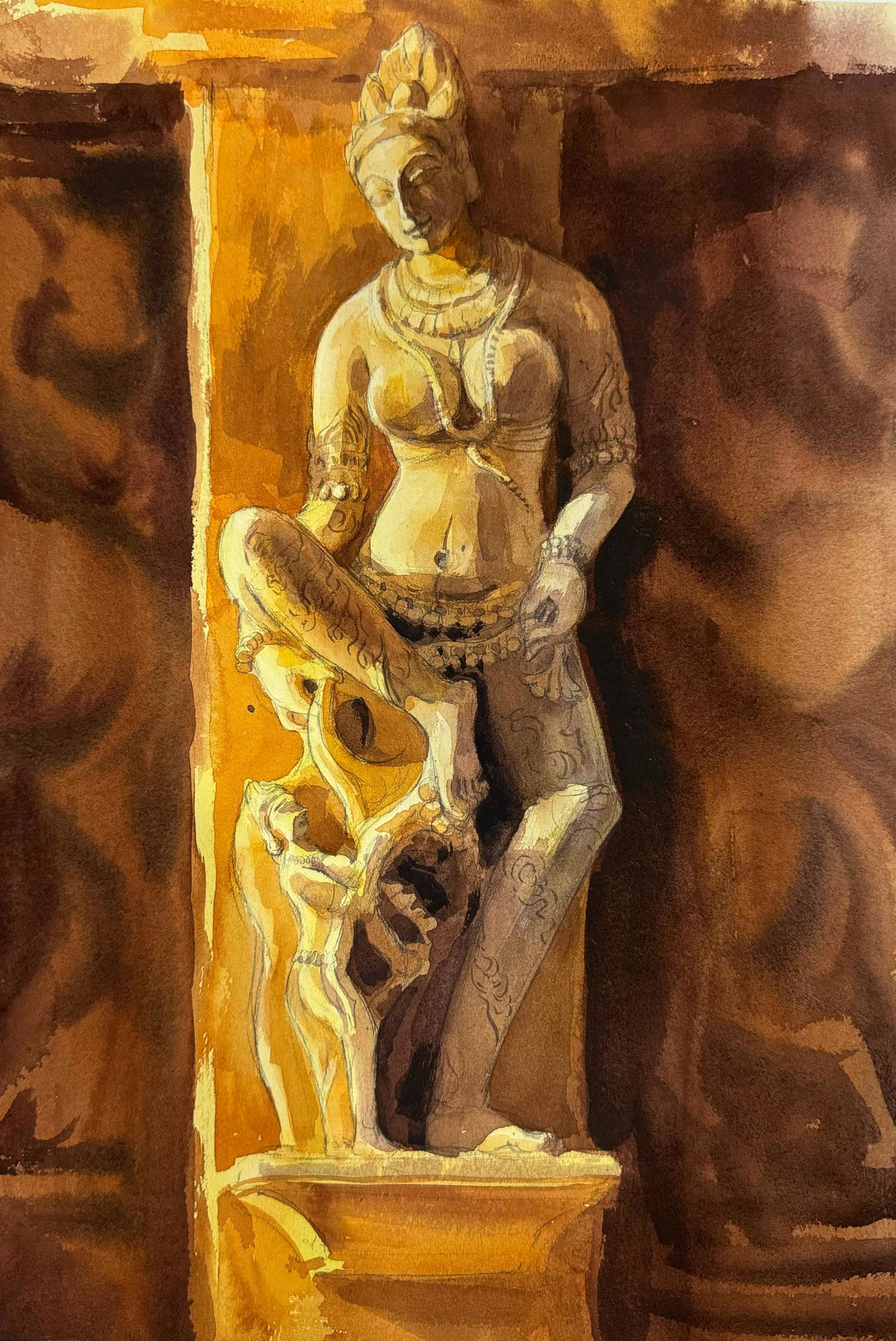 Watercolor Sculpture Painting / Khajuraho’s Sculpture 17x12 inch.     Image