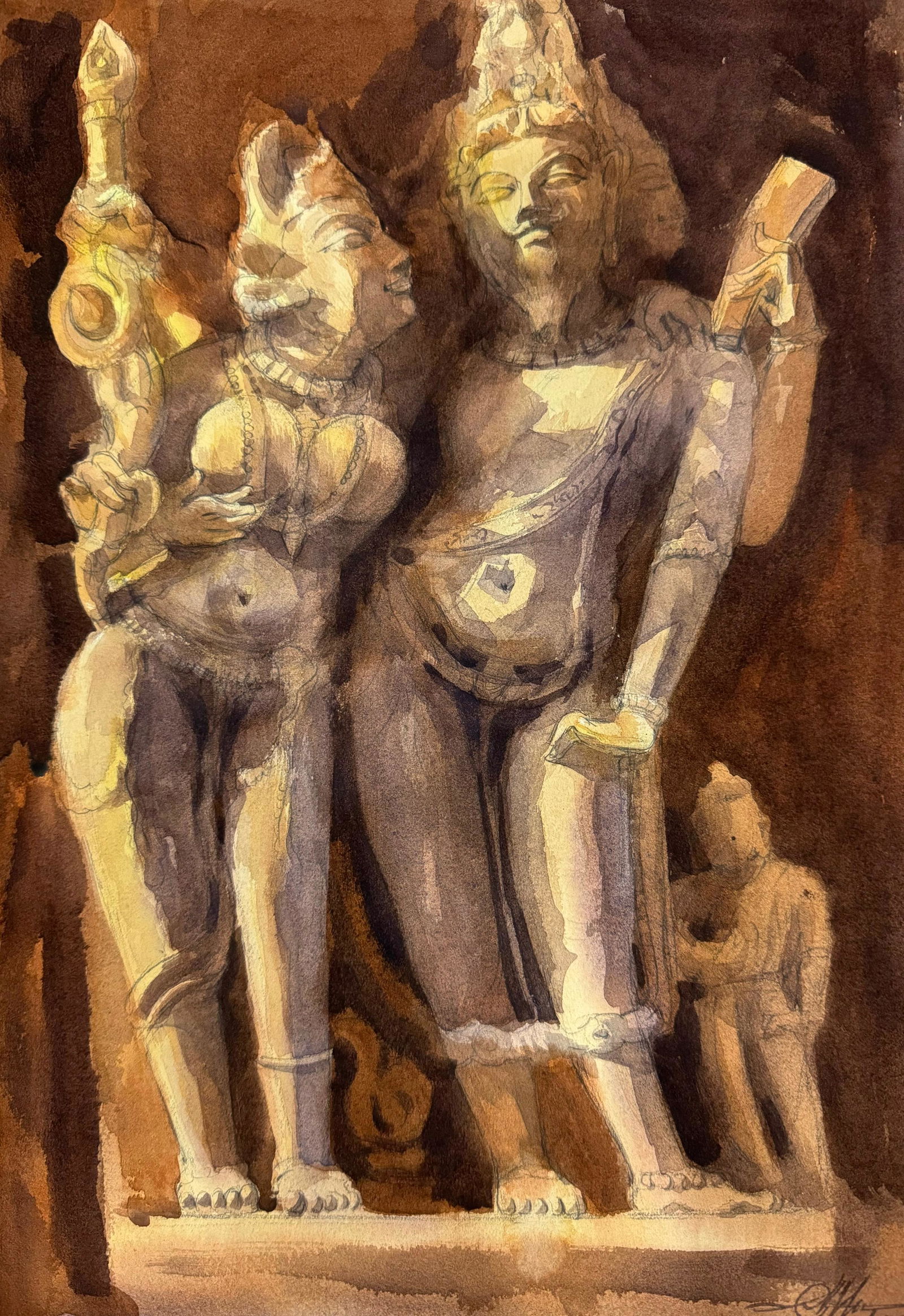 Watercolor Sculpture Painting / Khajuraho’s Sculpture 17x12 inch.    Image