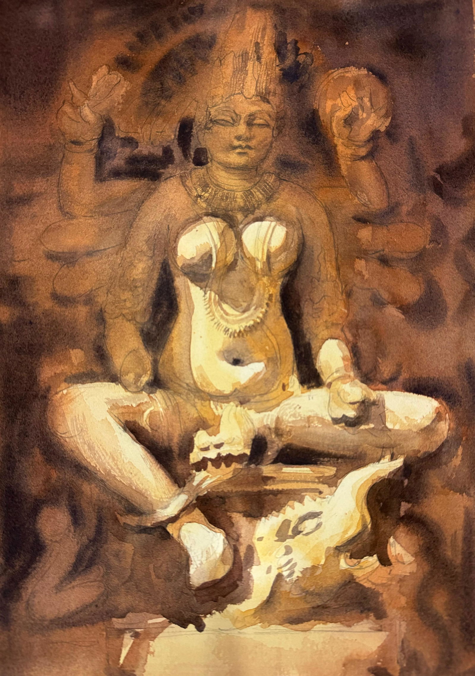 Watercolor Sculpture Painting / Khajuraho’s Sculpture 15x11 inch.       Image