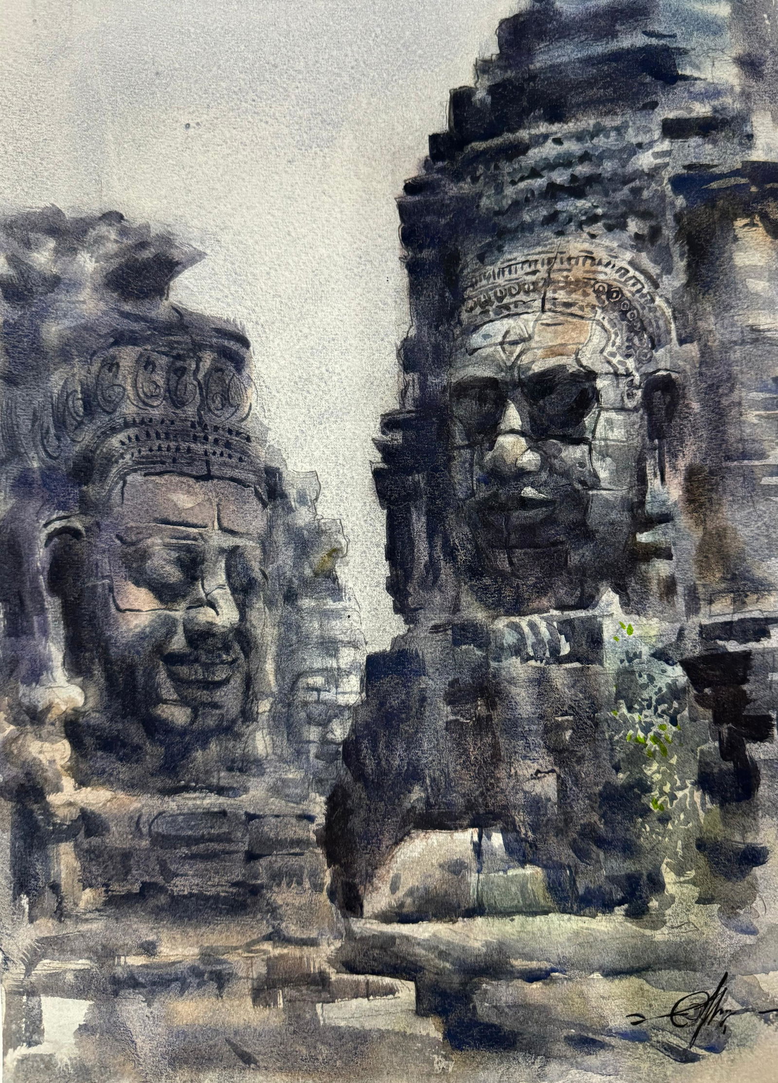 Watercolor Sculpture Painting / Gautam Buddha Sculpture 16x12 inch. Image