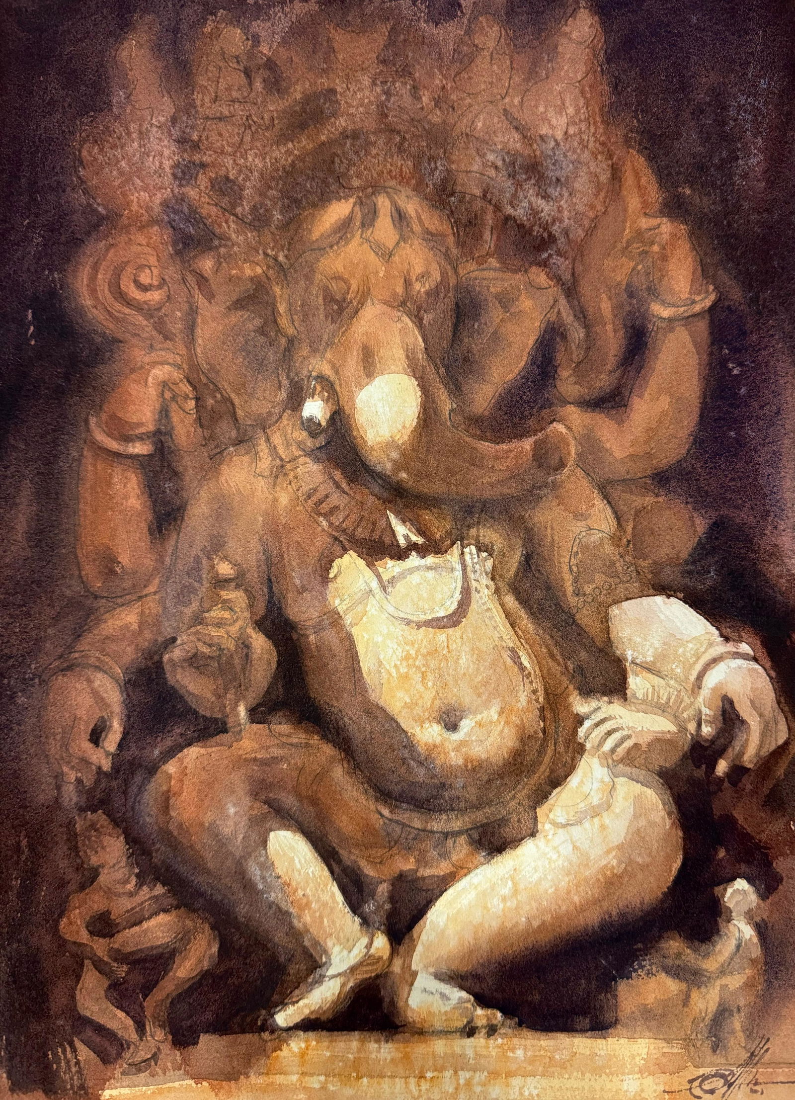 Watercolor Sculpture Painting / Khajuraho’s Sculpture Lord Ganesha 15x11inch.   Image